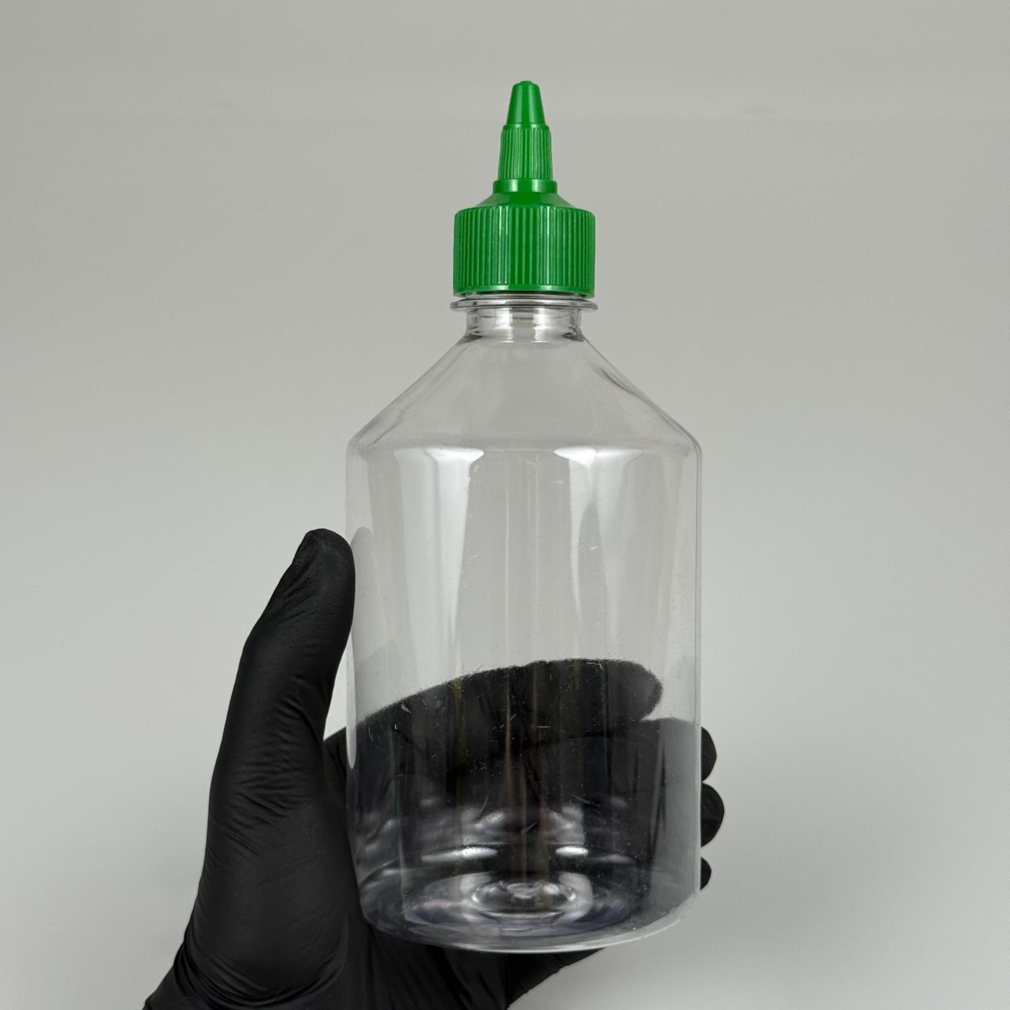 ZEYTİNYAĞI, SOS, ACI SOS, SİRKE, SRIRACHA VB BOŞ ŞİŞELERİ - YEŞİL SİVRİ TWİST AKITICI KAPAK + 500 ML ŞEFFAF PET PLASTİK ŞİŞE TAKIM