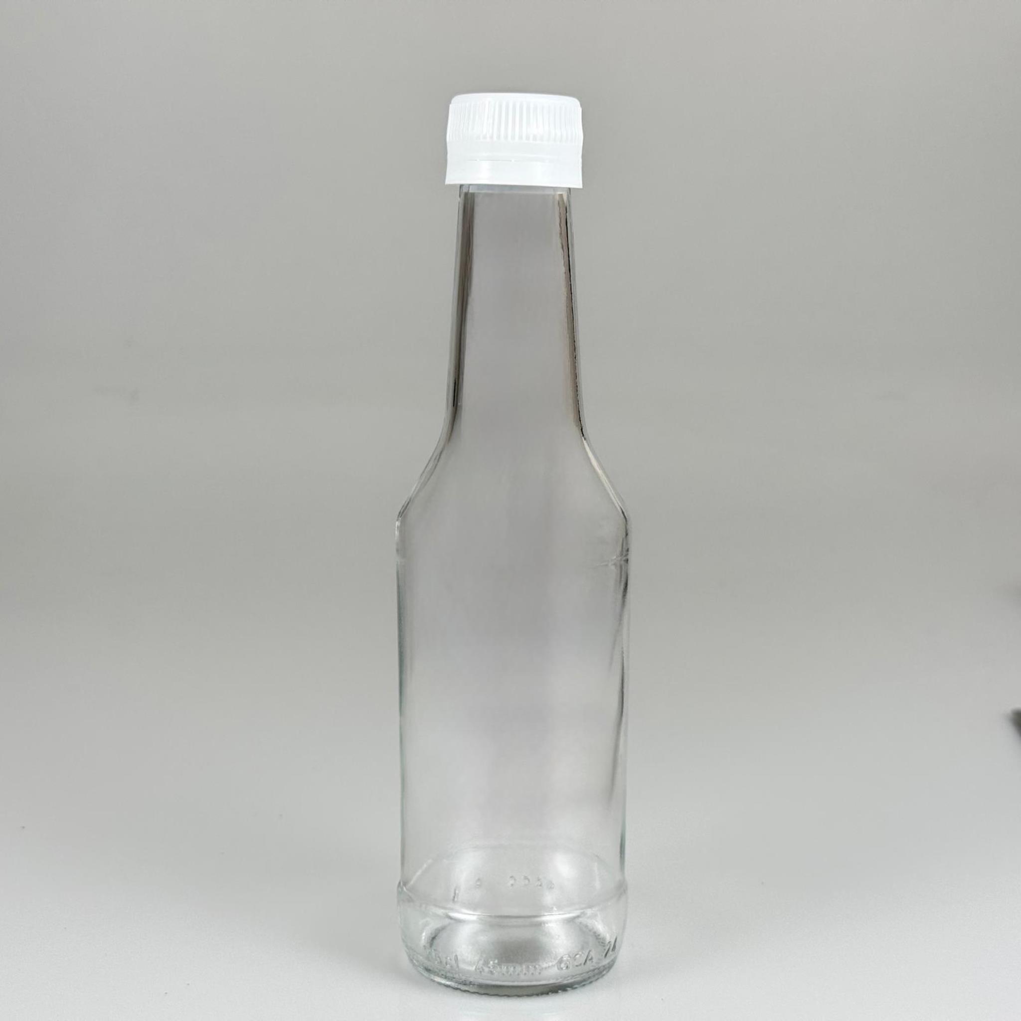 250 CC BOĞAZLI CAM ŞİŞE - BEYAZ KİLİTLİ PLASTİK KAPAKLI - 250 ML BOŞ CAM ŞİŞE