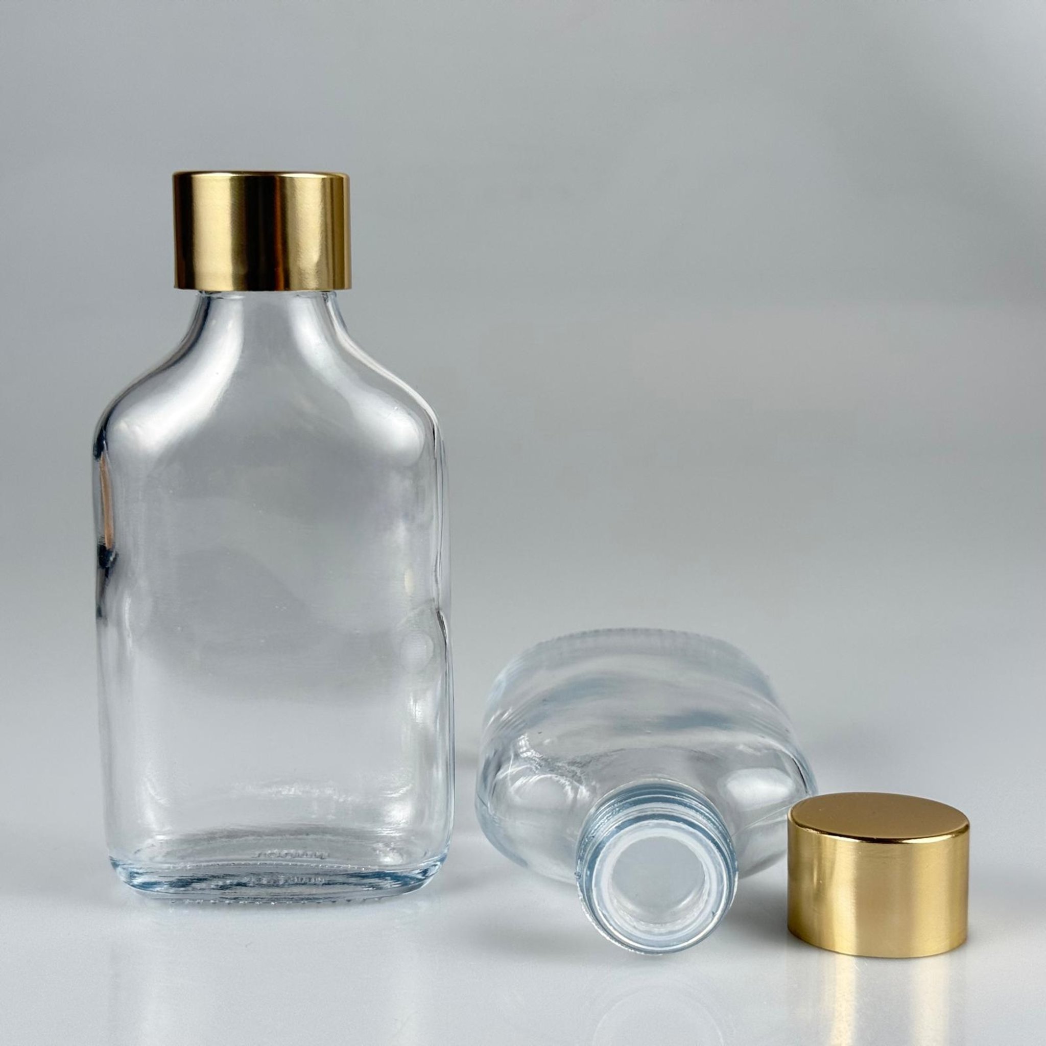 100 CC YASSI CAM COLD BREW ŞİŞE - SOĞUK KAHVE ŞİŞESİ + ALÜMİNYUM KAPLAMA GOLD KAPAKLI + KÖR TIPALI TAKIM -  100 ML YASSI CAM ŞİŞE