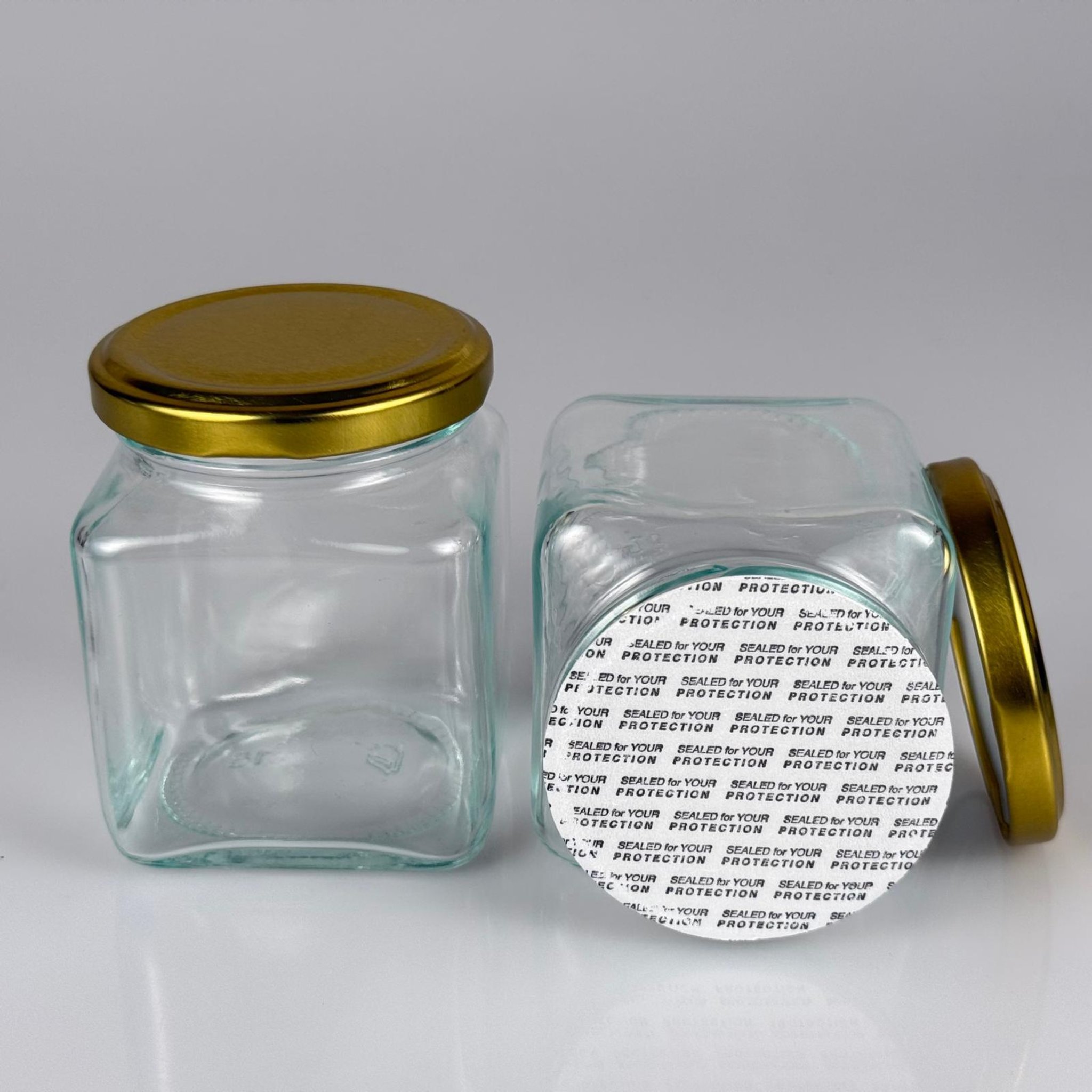 250 CC CAM KARE KAVANOZ + GOLD METAL KAPAKLI + KENDİNDEN YAPIŞKANLI KÖPÜK CONTALI TAKIM - 250 ML KÖŞELİ KAVANOZ