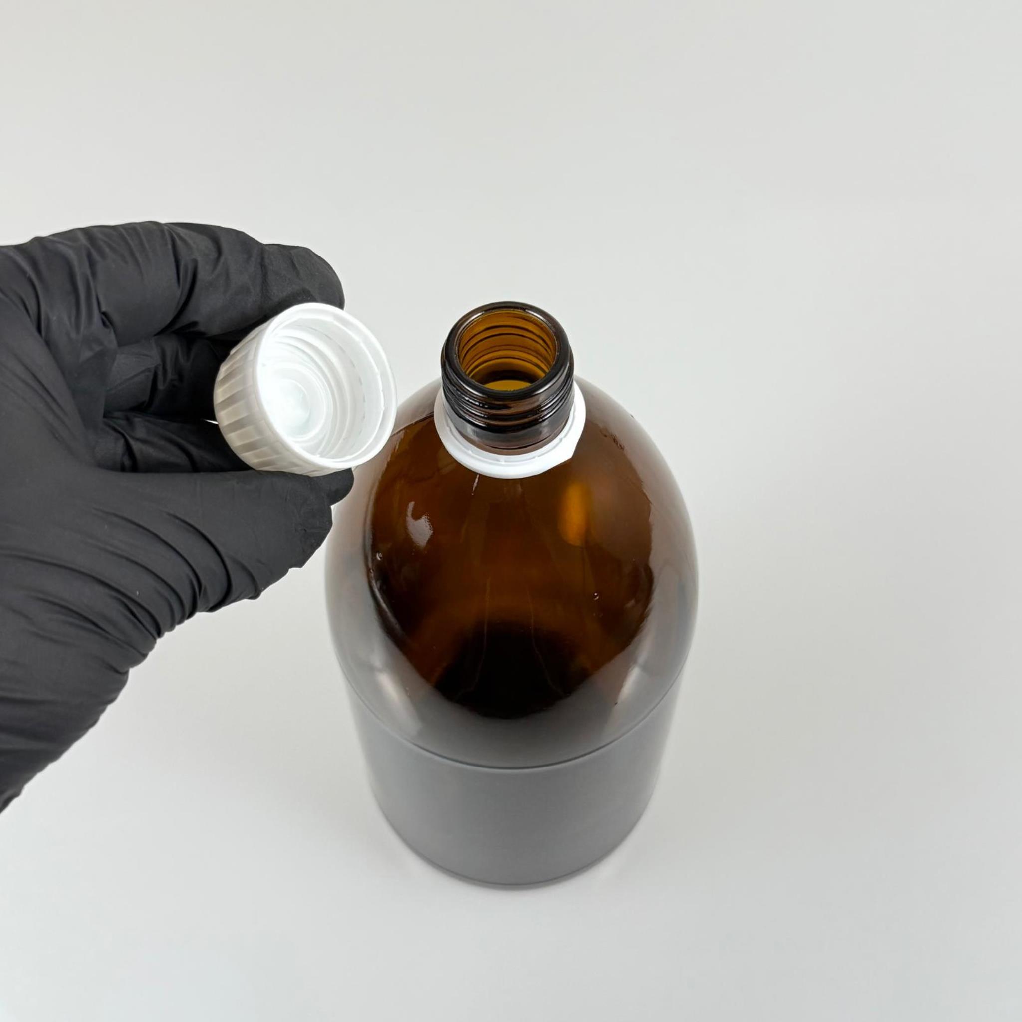1000 CC AMBER TOMBUL ÖZEL SERİ CAM ŞİŞE - BEYAZ KİLİTLİ KAPAKLI - 1000 ML CAM ECZA ŞİŞESİ - KAHVERENGİ