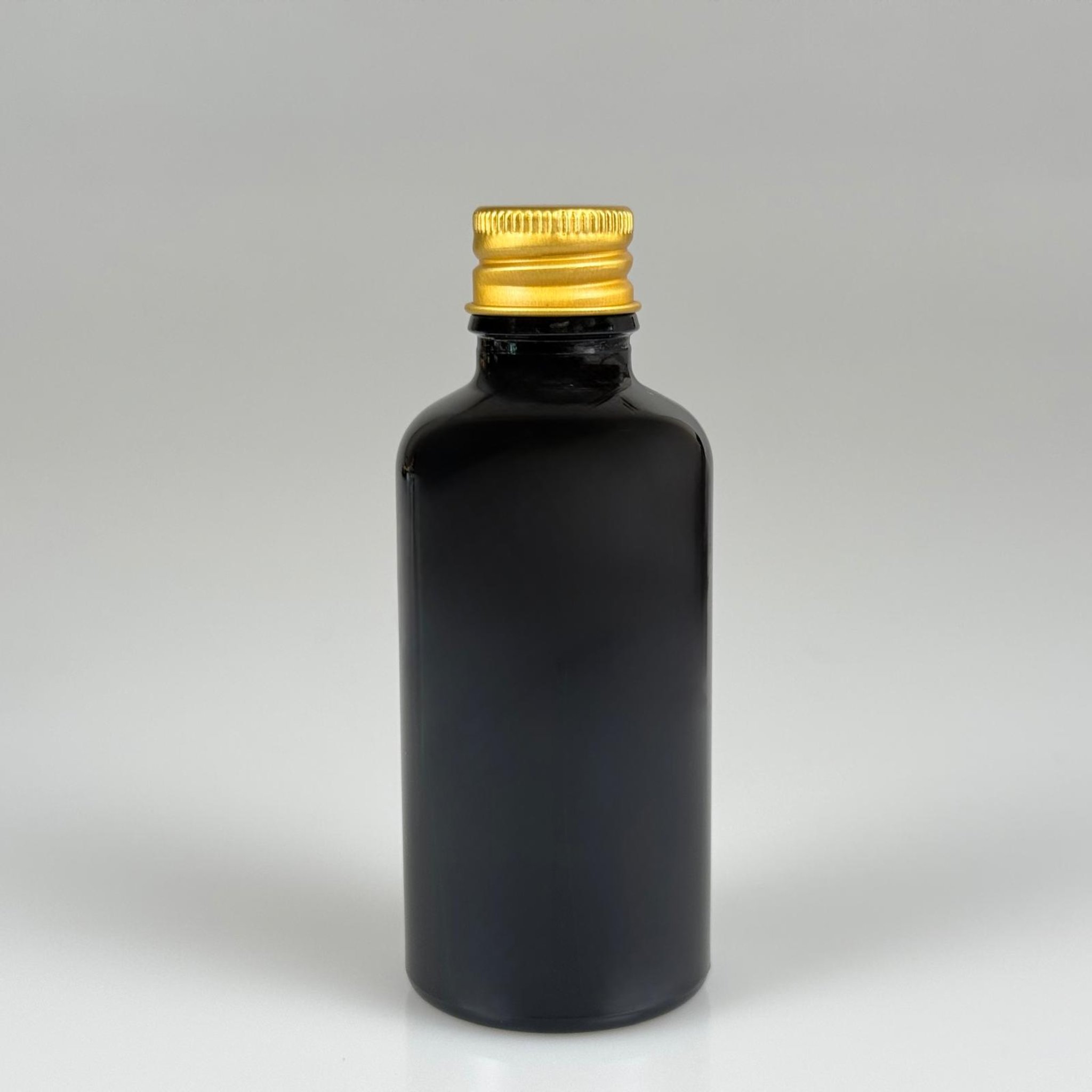 50 CC SİYAH CAM ŞİŞE + KÖPÜK CONTALI GOLD ALÜMİNYUM METAL KAPAKLI TAKIM - 50 ML SİYAH CAM ŞİŞE
