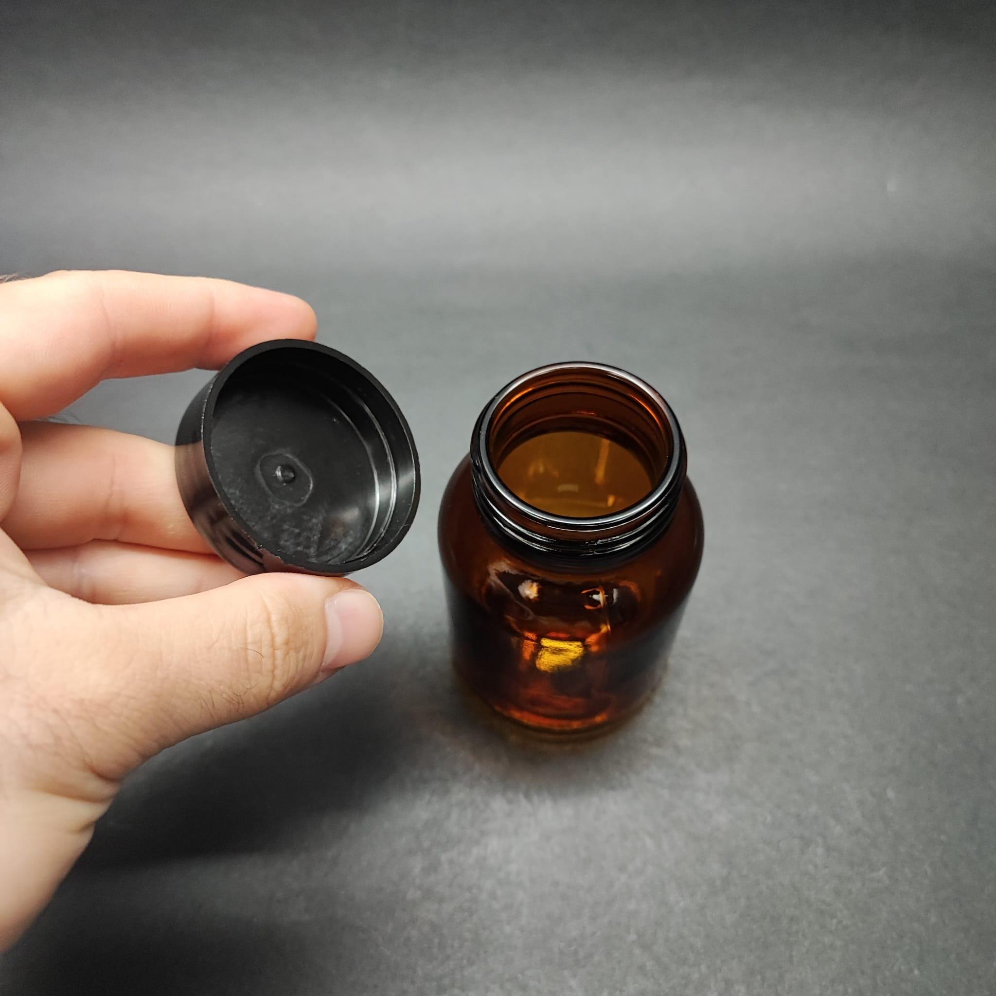 140 ML CAM TABLET ŞİŞE + SİYAH KAPAK - 140 CC AMBER ŞİŞECAM ECZA ŞİŞELERİ - ŞİŞECAM ÜRÜN KODU 718814
