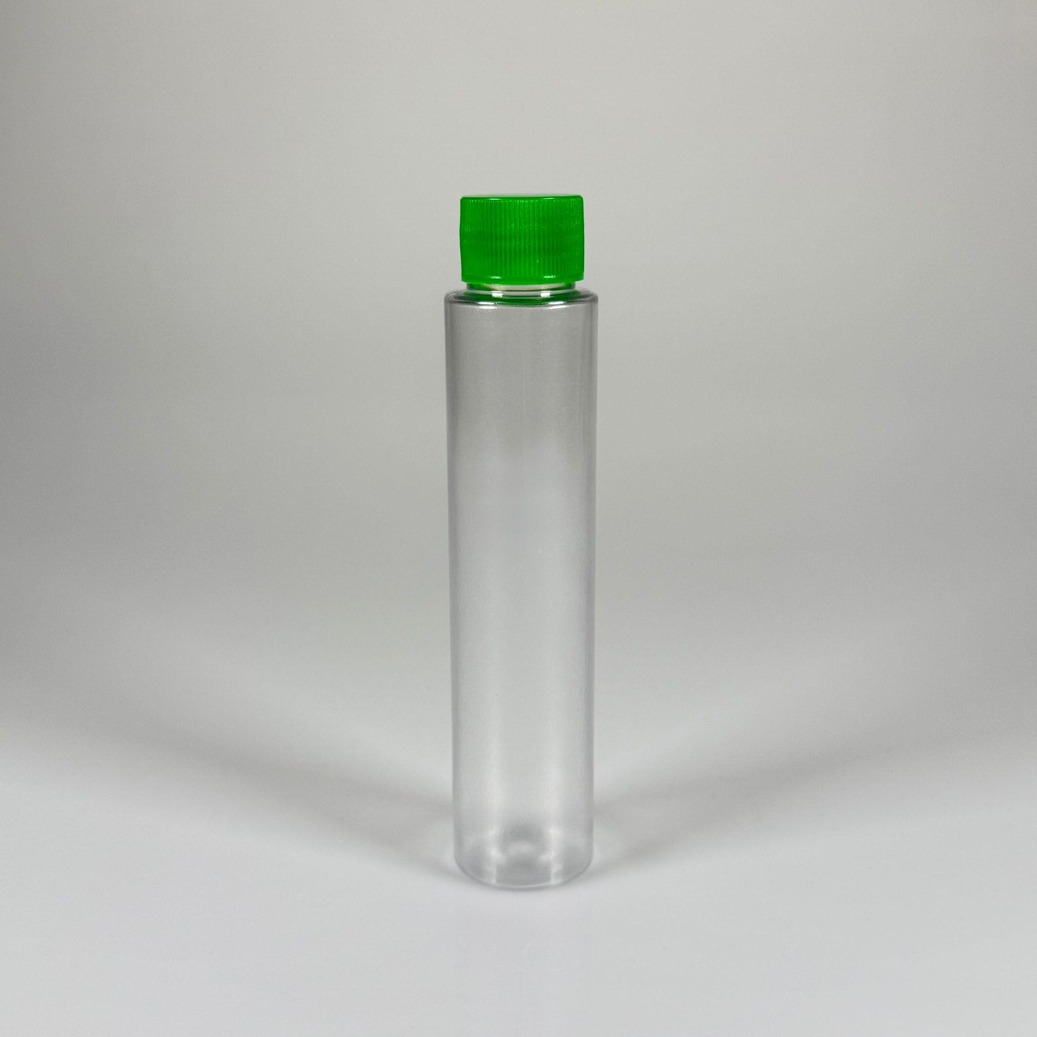 100 CC UZUN SİLİNDİR BUĞULU PET ŞİŞE (24 GR)  - CONTALI YEŞİL KAPAKLI - 100 ML BİBERİYE SUYU, LAVANTA YAĞI, SAÇ SERUM, TONİK VB İÇİN PLASTİK KOZMETİK AMBALAJLARI