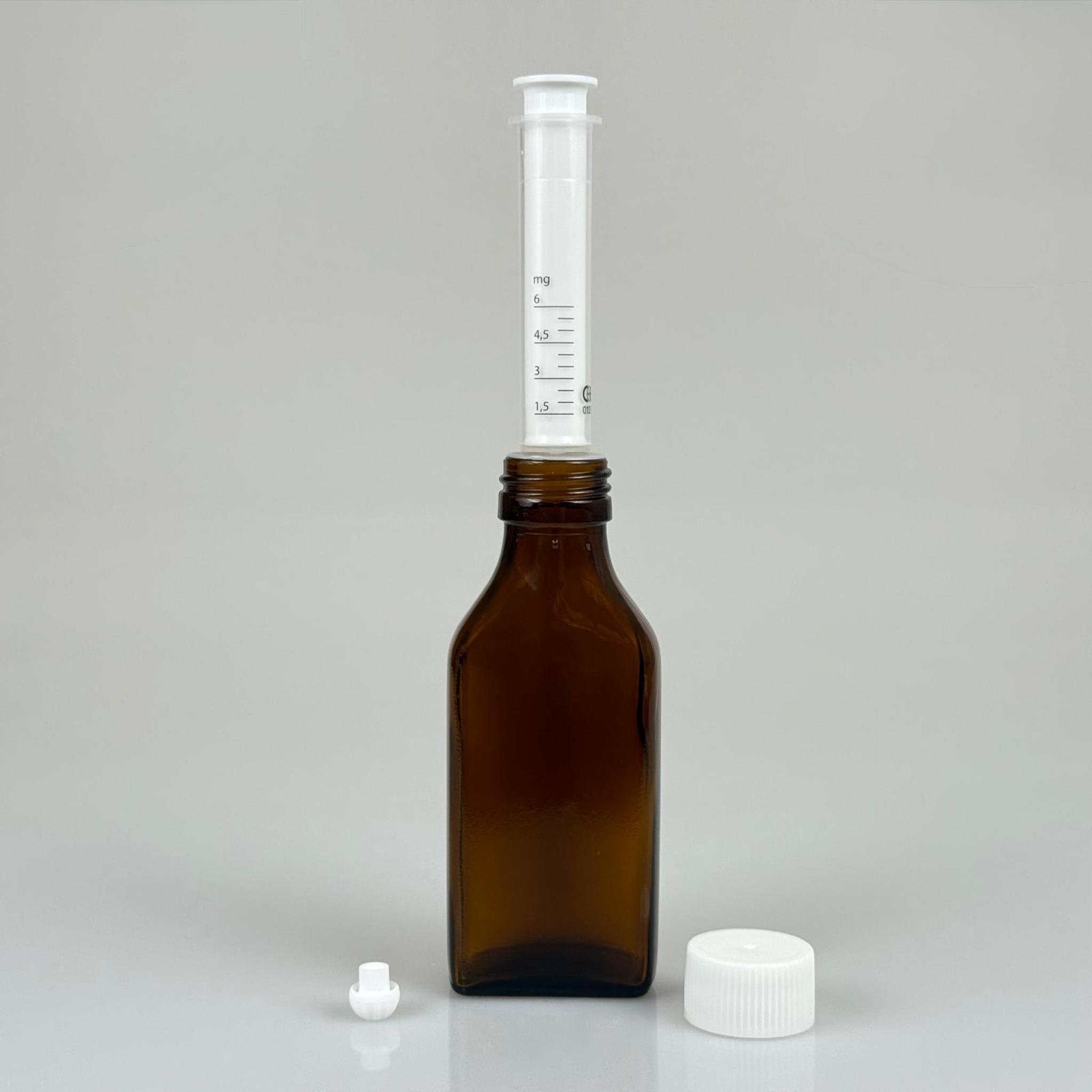 100 ML YASSI CAM ECZA ŞİŞESİ + 6 ML DOZAJ PİPETİ + DOZAJ TIPASI + CONTALI PLASTİK KAPAK TAKIM