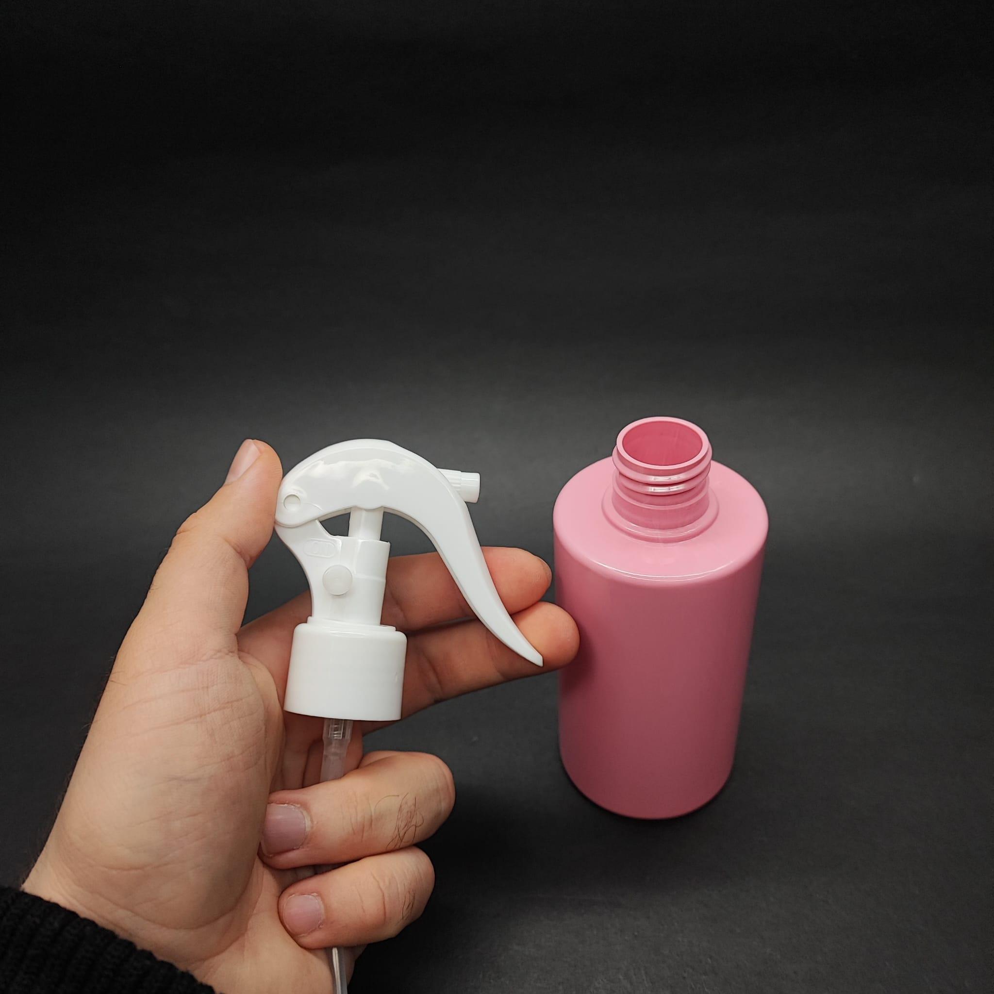 200 CC KÜT BOYUNLU SİLİNDİR PET ŞİŞE (24 GR) - BEYAZ TRİGER SPREYLİ (DUMAN PÜSKÜRTÜR) - 200 ML PLASTİK ŞİŞE - PEMBE