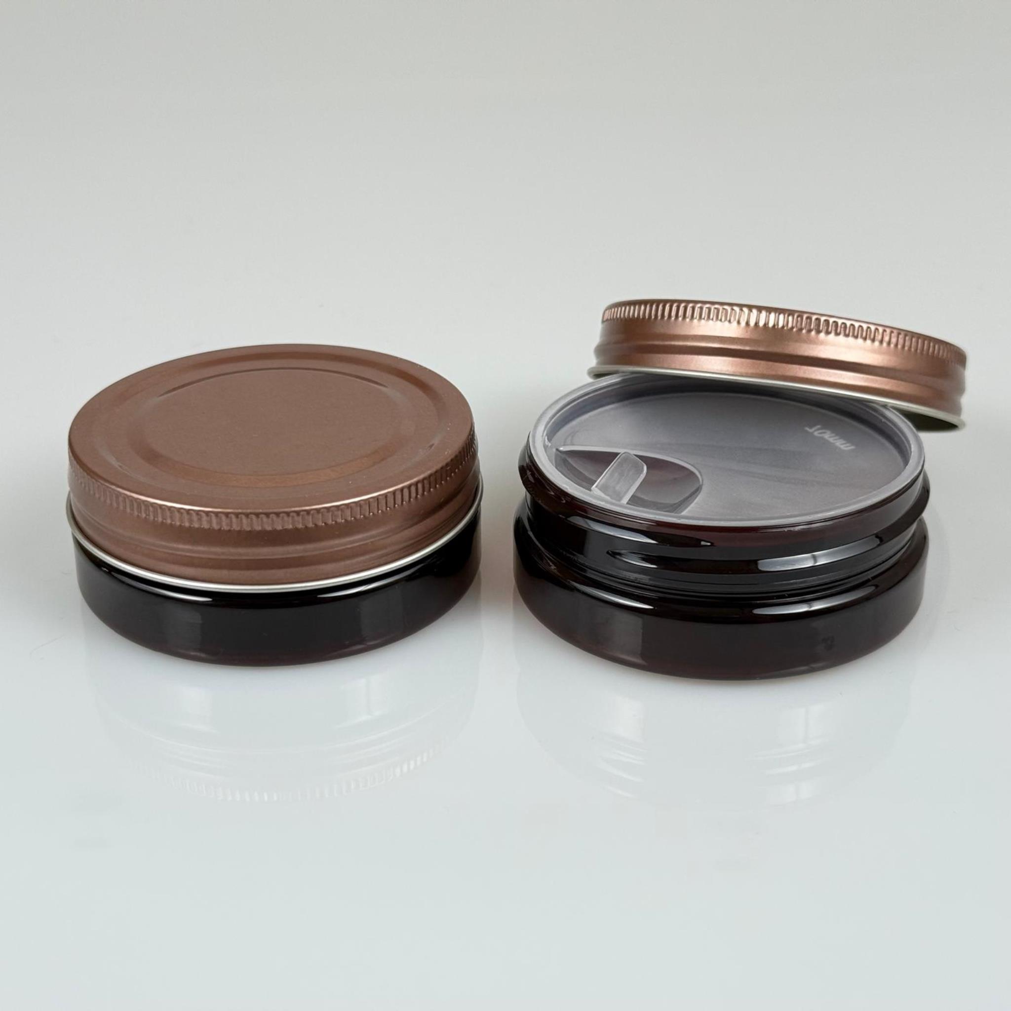 50 ML SERT PET KAVANOZ + BRONZ METAL KAPAK + İÇ TIPA - 50 CC KALIN AMBER PLASTİK KAVANOZ BRONZ METAL KAPAKLI İÇ TIPALI TAKIM - KREM KAVANOZLARI