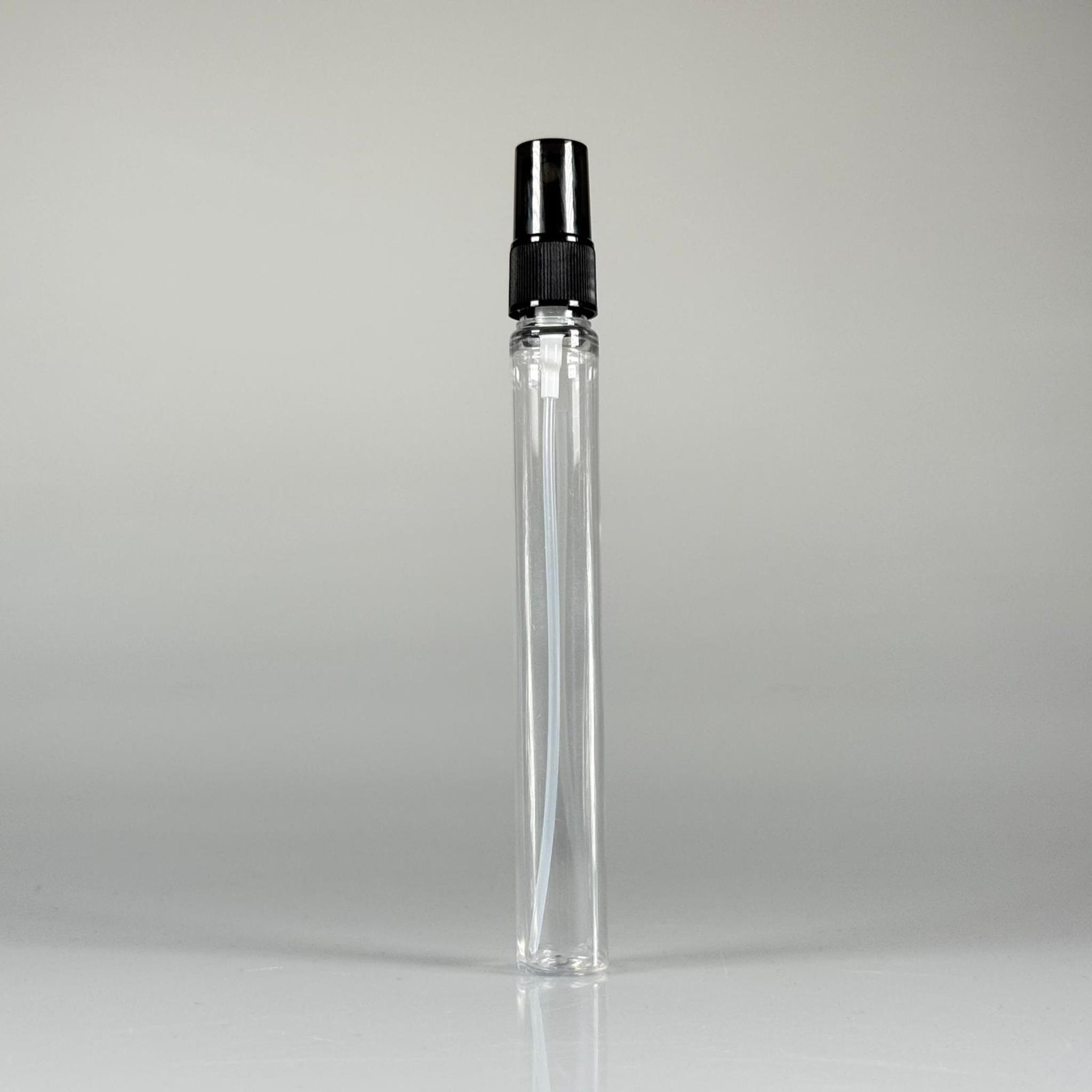 16 CM TÜP - 45 CC UZUN İNCE PET ŞİŞE - SİYAH SPREYLİ TAKIM - UZUN PLASTİK KALEM PARFÜM, KOLONYA ŞİŞESİ