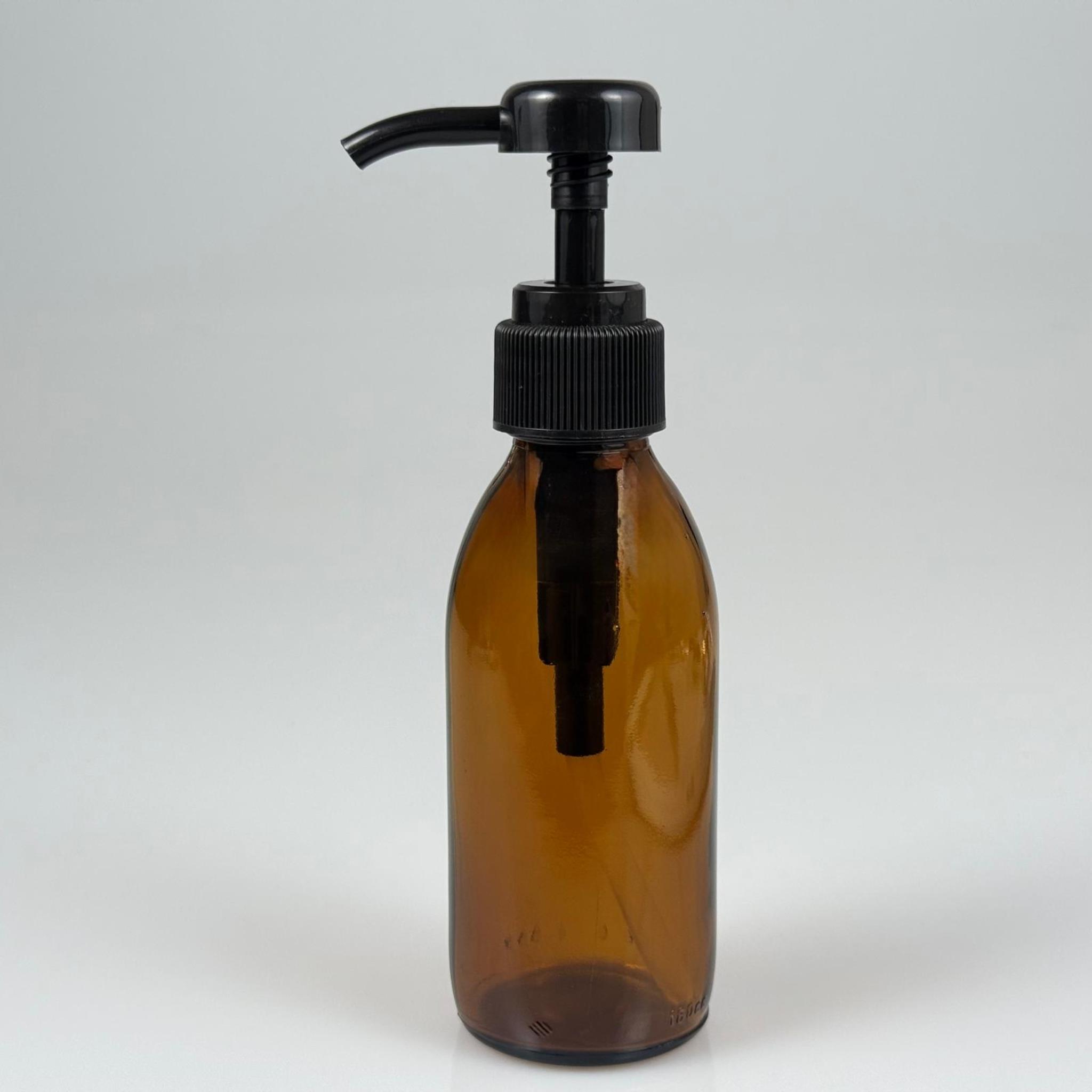 160 CC AMBER CAM ŞİŞE  - SİYAH ŞAMPUAN DOZAJ POMPALI TAKIM - 160 ML CAM SIVI LOSYON, YAĞ ŞİŞELERİ