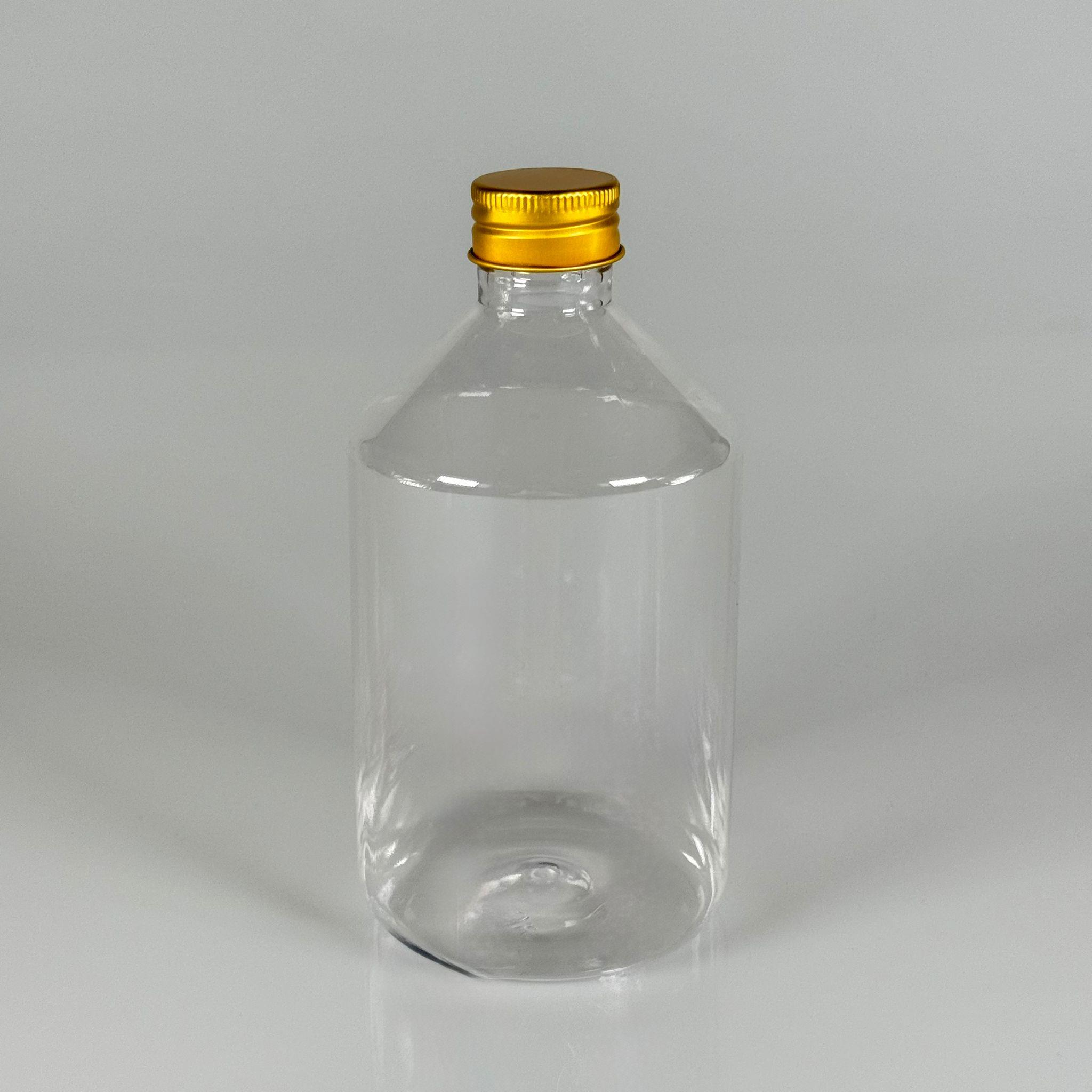 500 CC KÜT BOYUNLU ŞEFFAF PET ŞİŞE - GOLD METAL ALÜMİNYUM KAPAKLI - 500 ML KALIN (30 gr) PET ŞİŞE