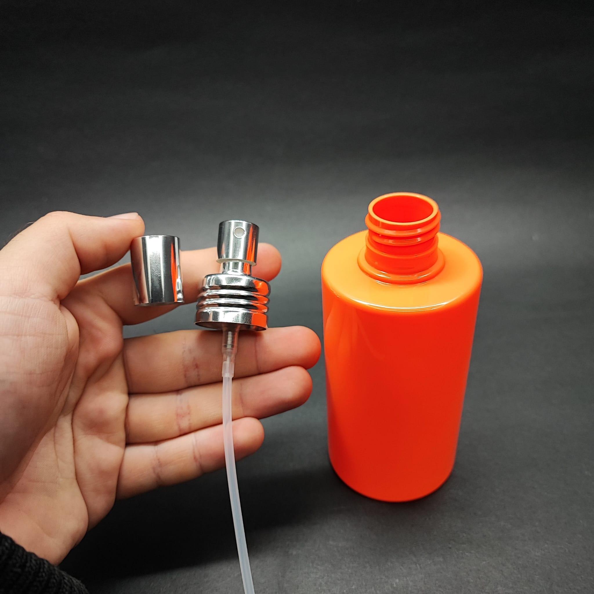200 CC KÜT BOYUNLU SİLİNDİR PET ŞİŞE (24 GR) - GÜMÜŞ METAL SPREYLİ - 200 ML PLASTİK ŞİŞE - TURUNCU