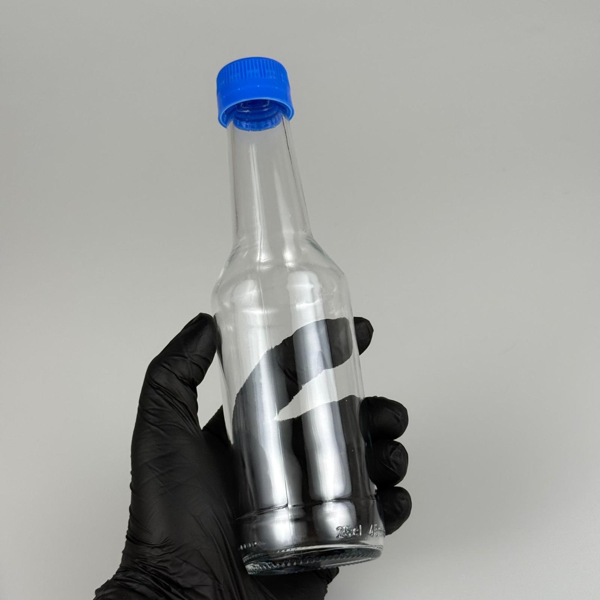 250 CC BOĞAZLI CAM ŞİŞE - MAVİ KİLİTLİ PLASTİK KAPAKLI - 250 ML BOŞ CAM ŞİŞE