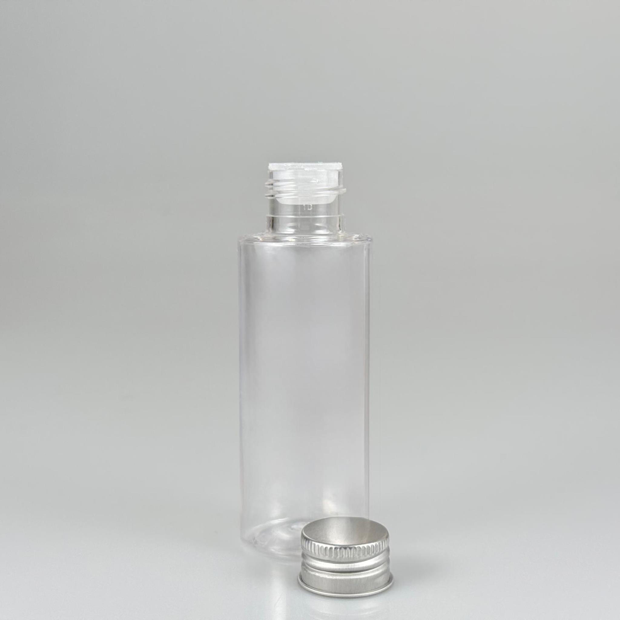 100 CC SİLİNDİR KESKİN KÜT MODEL SERT (17 GR) PET KOLONYA ŞİŞESİ 24 AĞIZ + KÖPÜK CONTALI GÜMÜŞ METAL ALÜMİNYUM KAPAK TAKIM - 100 ML KAPAKLI PLASTİK ŞİŞELER