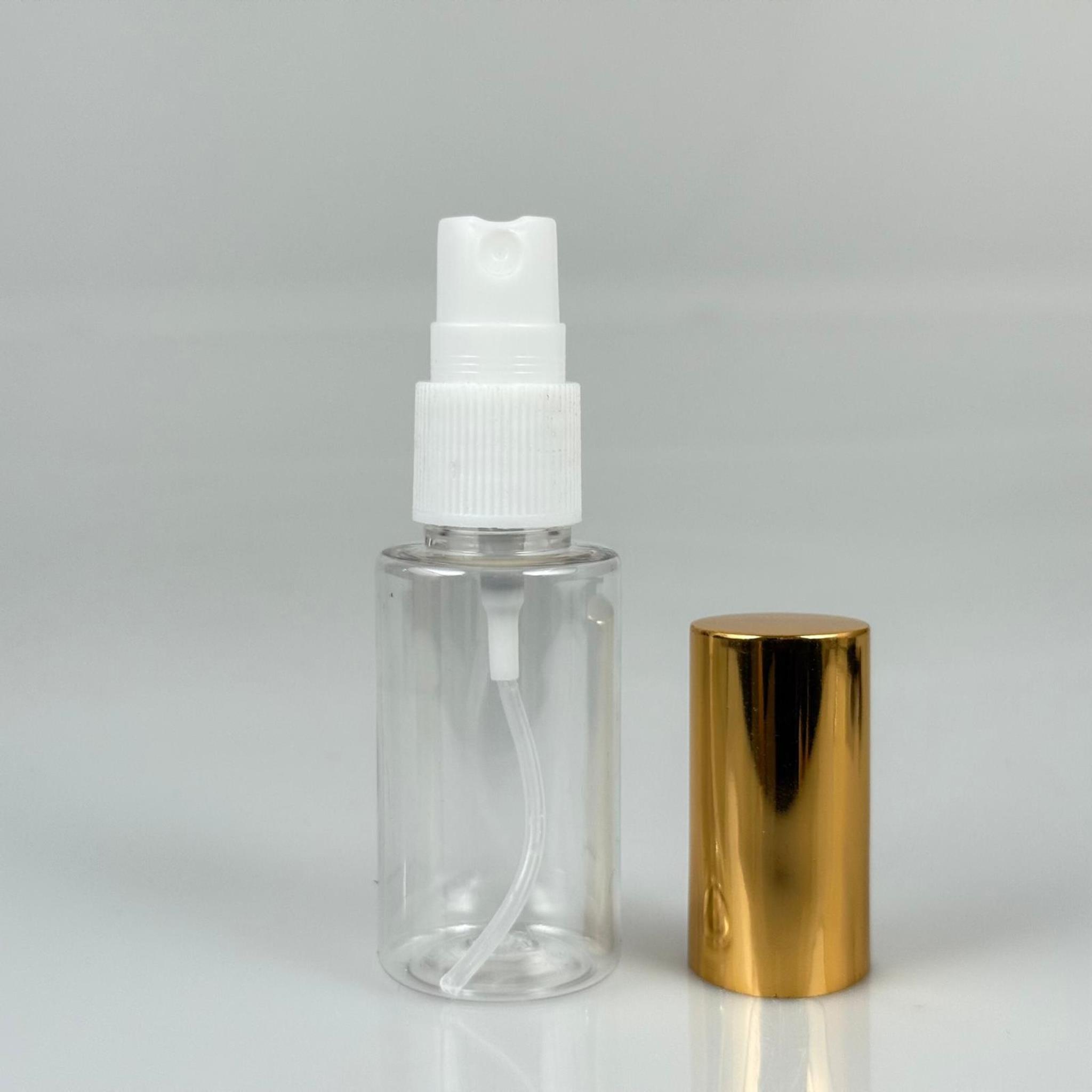 30 ML PET KOLONYA, PARFÜM VB ŞİŞELERİ - METAL ALÜMİNYUM GOLD KAPAK + VİDALI SPREY + 30 CC ŞİŞE SET TAKIM