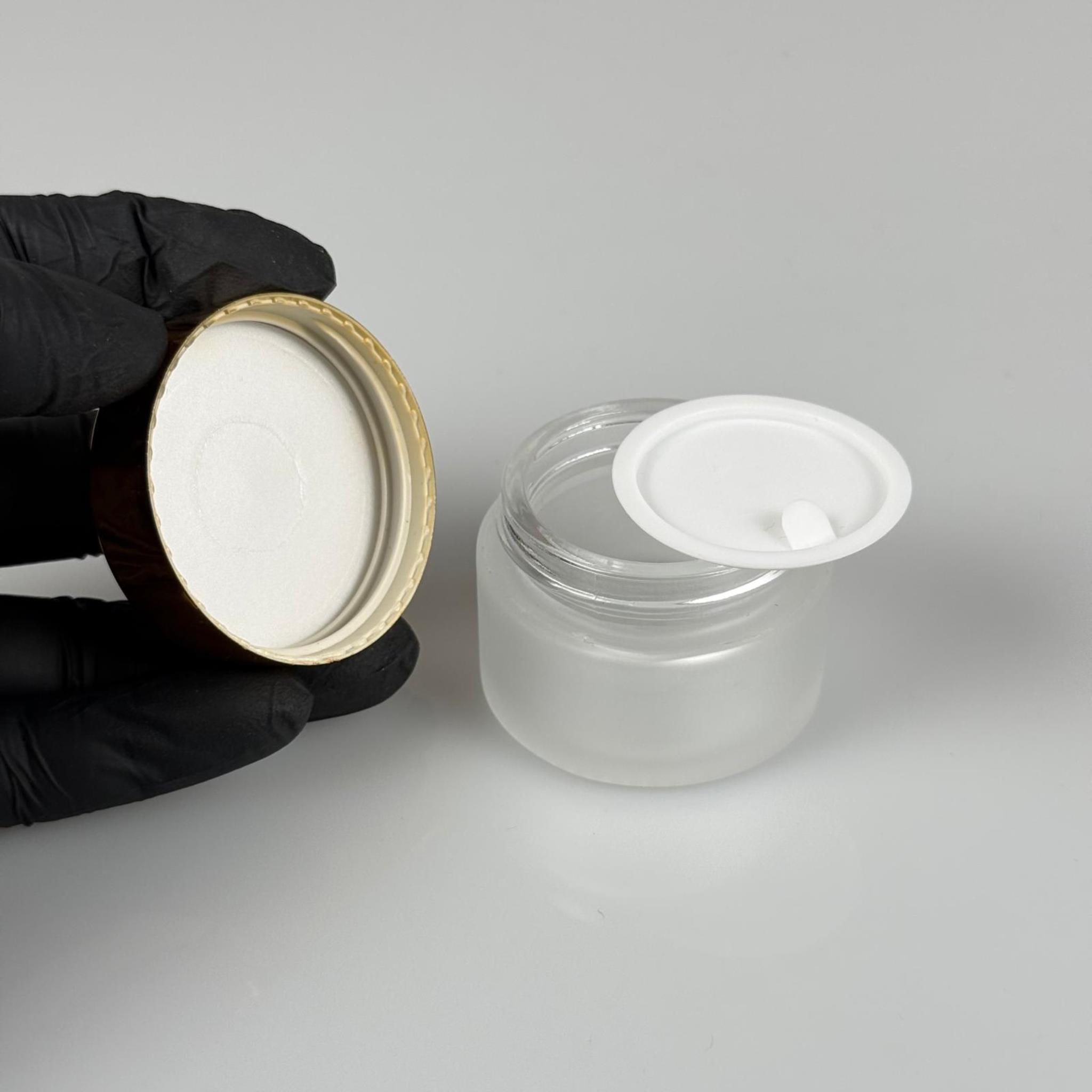 30 CC BUZLU CAM KREM KAVANOZU + GOLD KAPAK + İÇ TIPA - 30 ML Kozmetik ve Bakım Ürünleri İçin Cam Kavanozları
