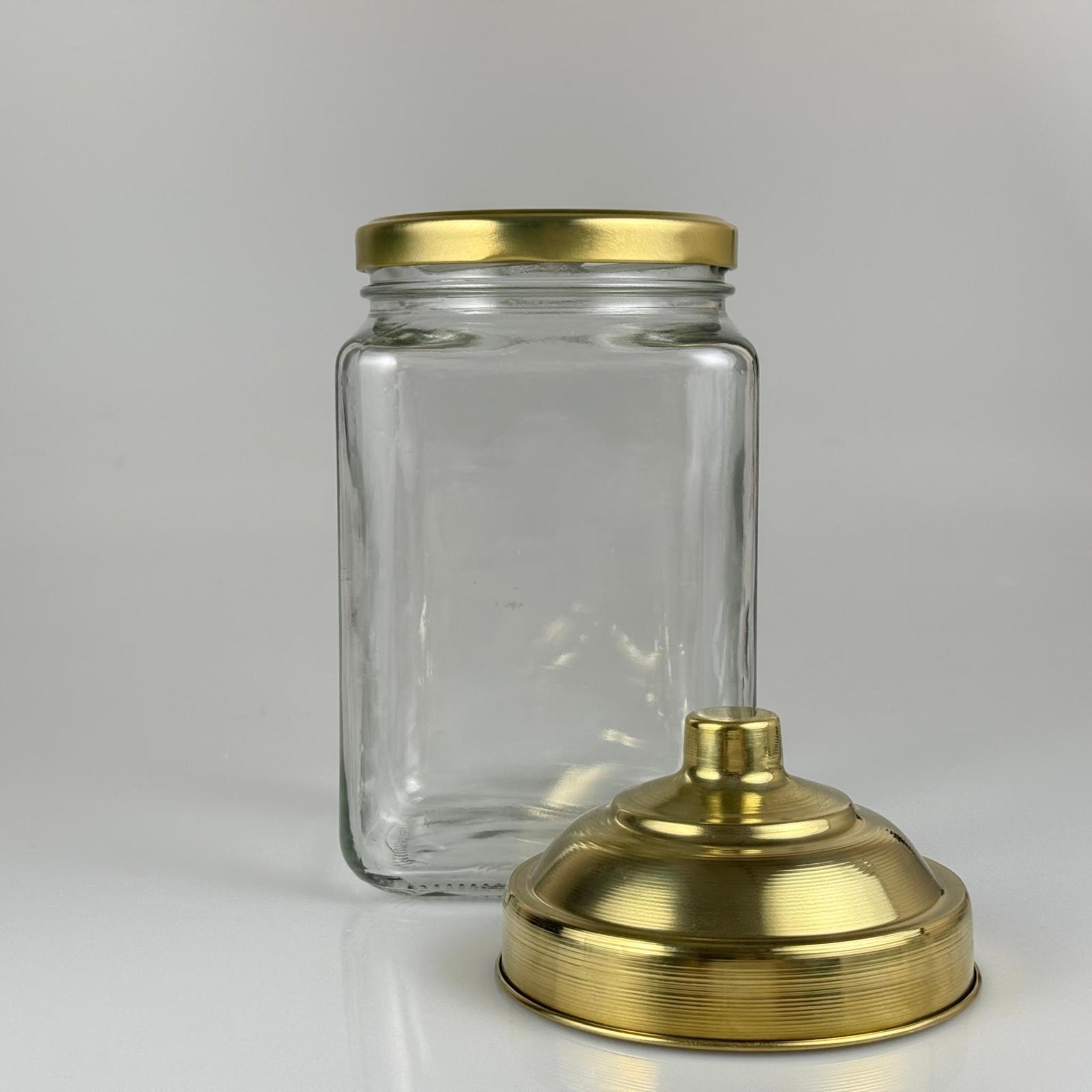 AKTAR, BAKKALİYE, TEŞHİR İÇİN NOSTALJİ PİRİNÇ KAPAKLI CAM KAVANOZ - 1600 ML KARE