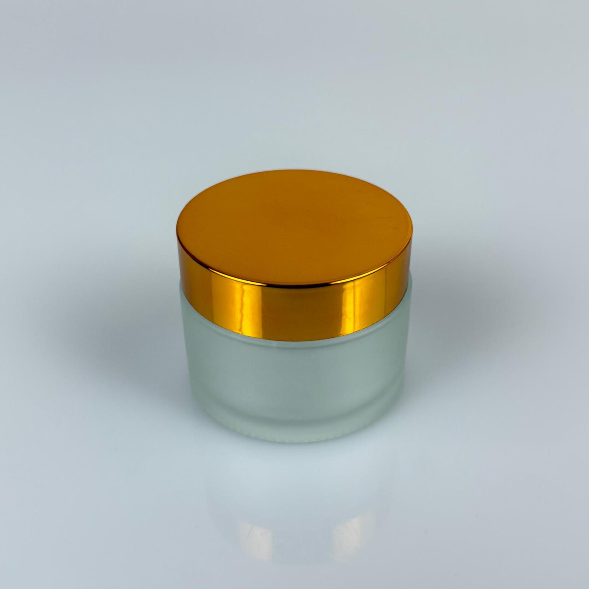 50 CC CAM BUZLU KREM KAVANOZU - GOLD KAPAKLI İÇ CONTALI - 50 ML BUZLU CAM KREM KAVANOZU - BUZLU MUM KAVANOZU