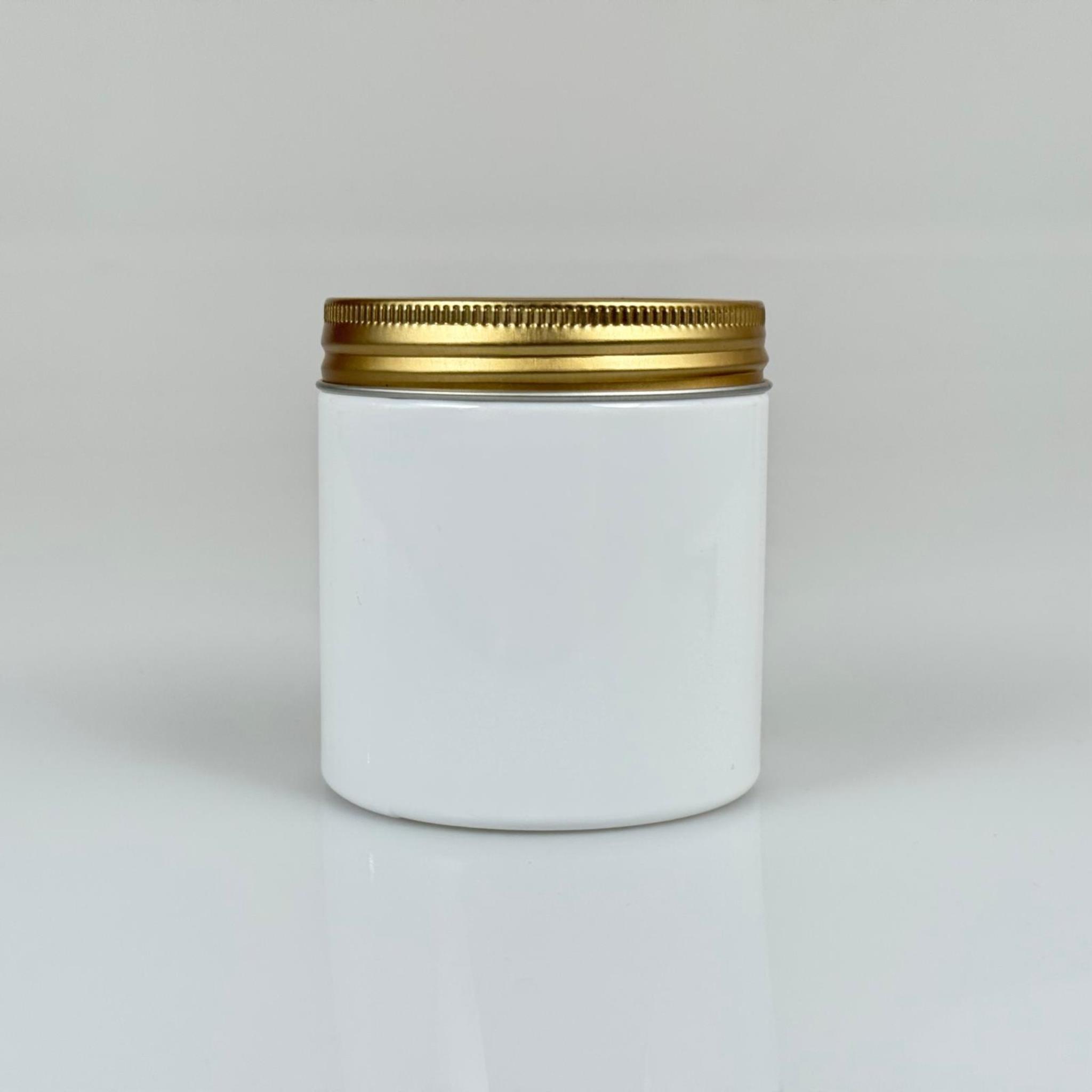 250 CC BEYAZ SERT PLASTİK KAVANOZ - GOLD METAL KAPAKLI - 250 ML METAL KAPAKLI PLASTİK KAVANOZ - KOZMETİK KAVANOZ, GIDA KAVANOZU VE KREM KAVANOZU OLARAK KULLANABİLİRSİNİZ