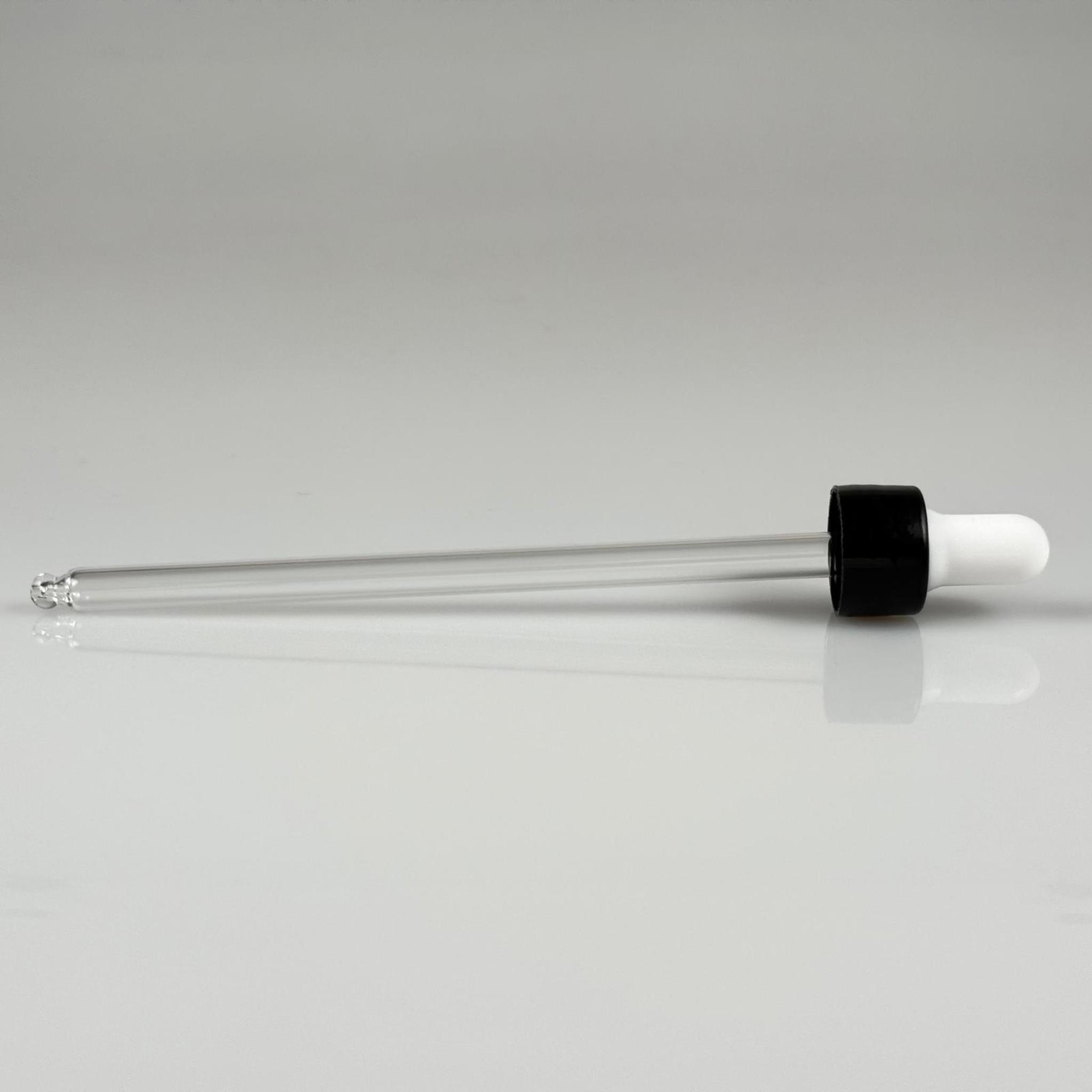 18 MM CAM DAMLALIKLI TAKIM - BEYAZ EMZİK + DELİKLİ PLASTİK DÜZ SİYAH KAPAK + 140 MM CAM PİPET