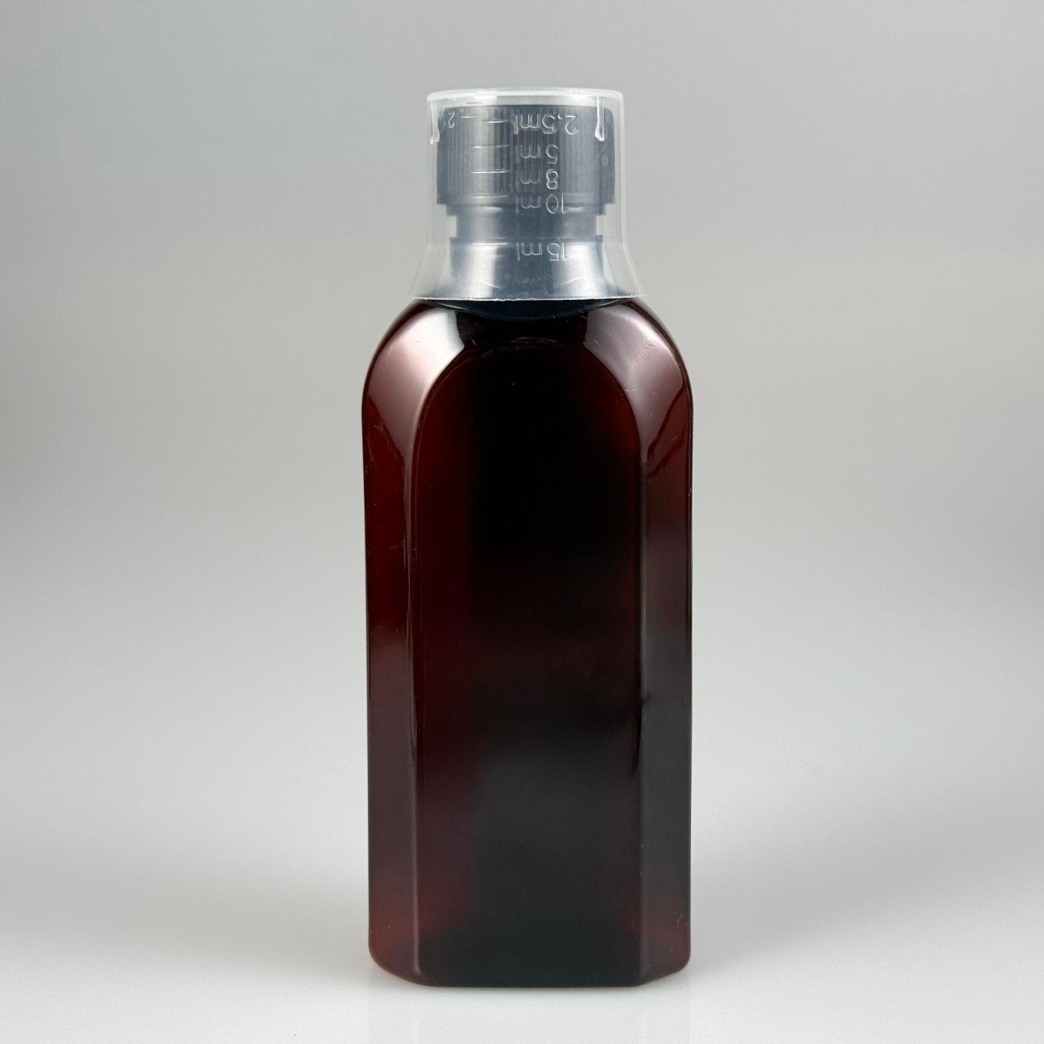 125 CC AMBER YASSI PET ŞİŞE + SİYAH KAPAK + 15 ML ÖLÇEK TAKIM - 125 ML YASSI PLASTİK KAHVERENGİ ŞİŞE
