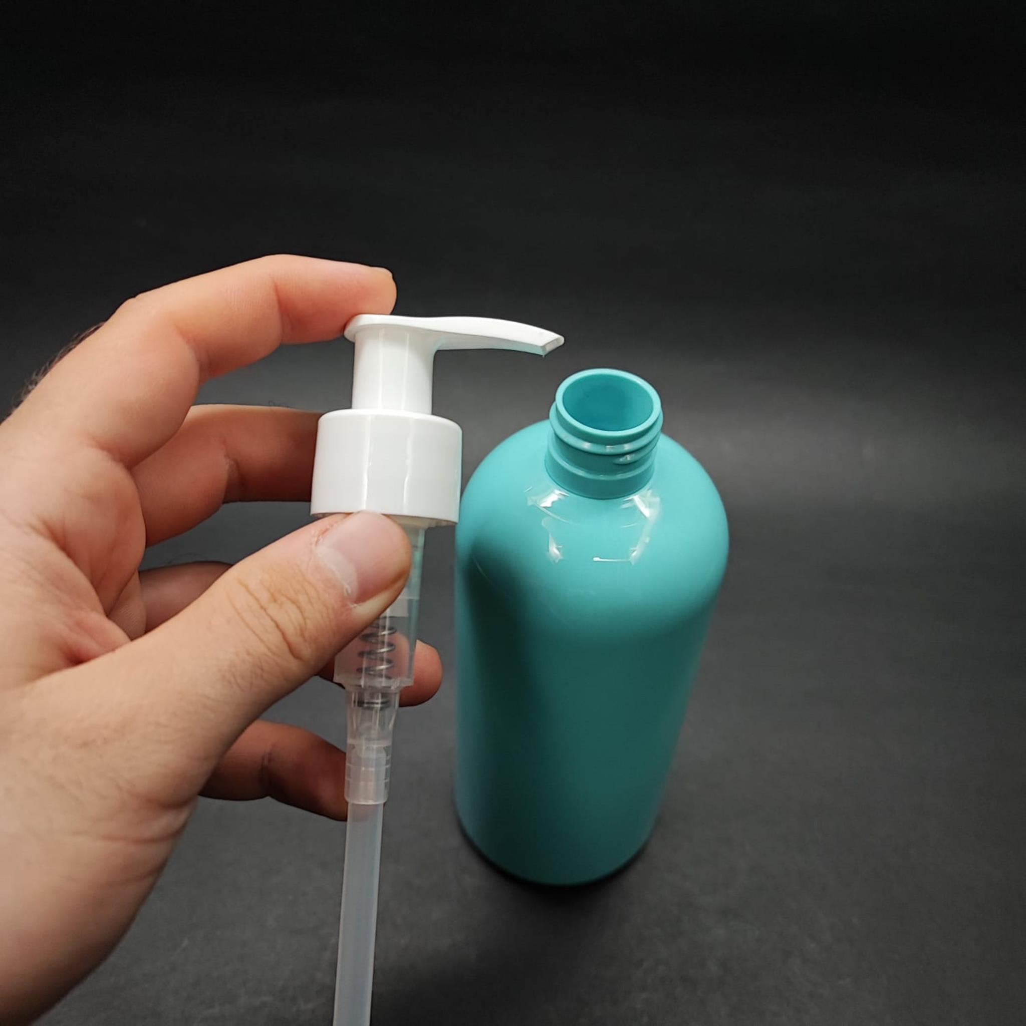 400 CC OVAL BOYUNLU SİLİNDİR PET ŞİŞE (30 GR) - BEYAZ POMPALI - 400 ML PLASTİK ŞİŞE - TURKUAZ