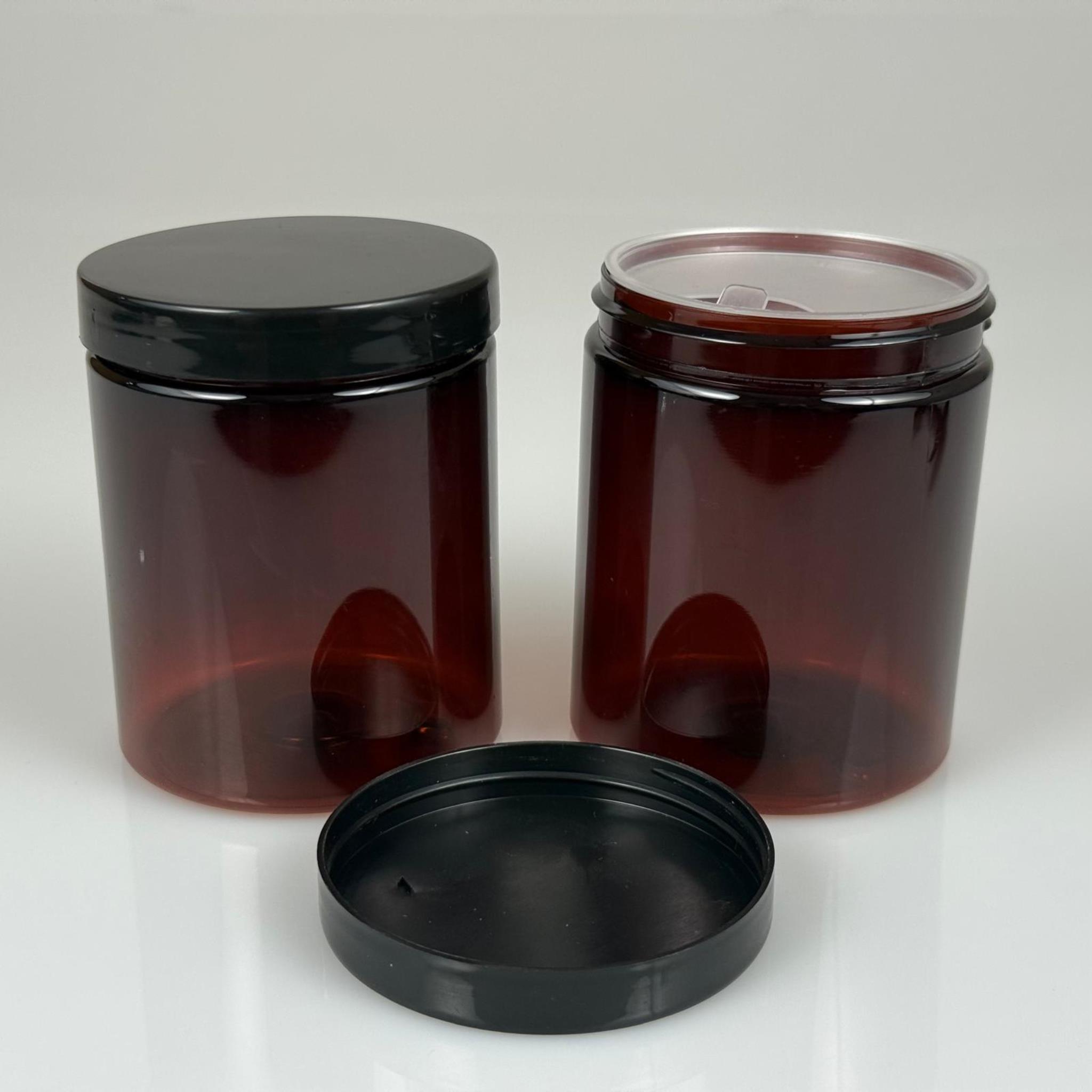 300 ML SERT PET KAVANOZ + SİYAH PLASTİK KAPAK + İÇ TIPA - 300 CC KALIN AMBER PLASTİK KAVANOZ SİYAH PLASTİK KAPAKLI İÇ TIPALI TAKIM - KREM KAVANOZLARI
