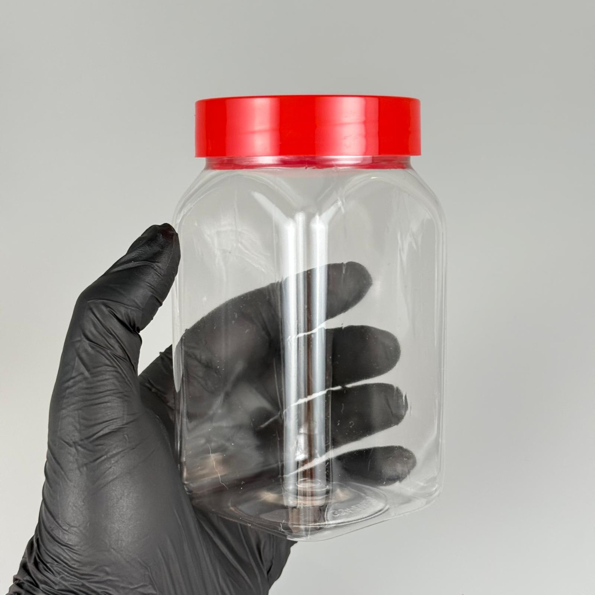 370 CC KARE PET KAVANOZ + KIRMIZI PLASTİK KAPAKLI + KENDİNDEN YAPIŞKANLI KÖPÜK CONTALI TAKIM - 370 ML PLASTİK KAVANOZ