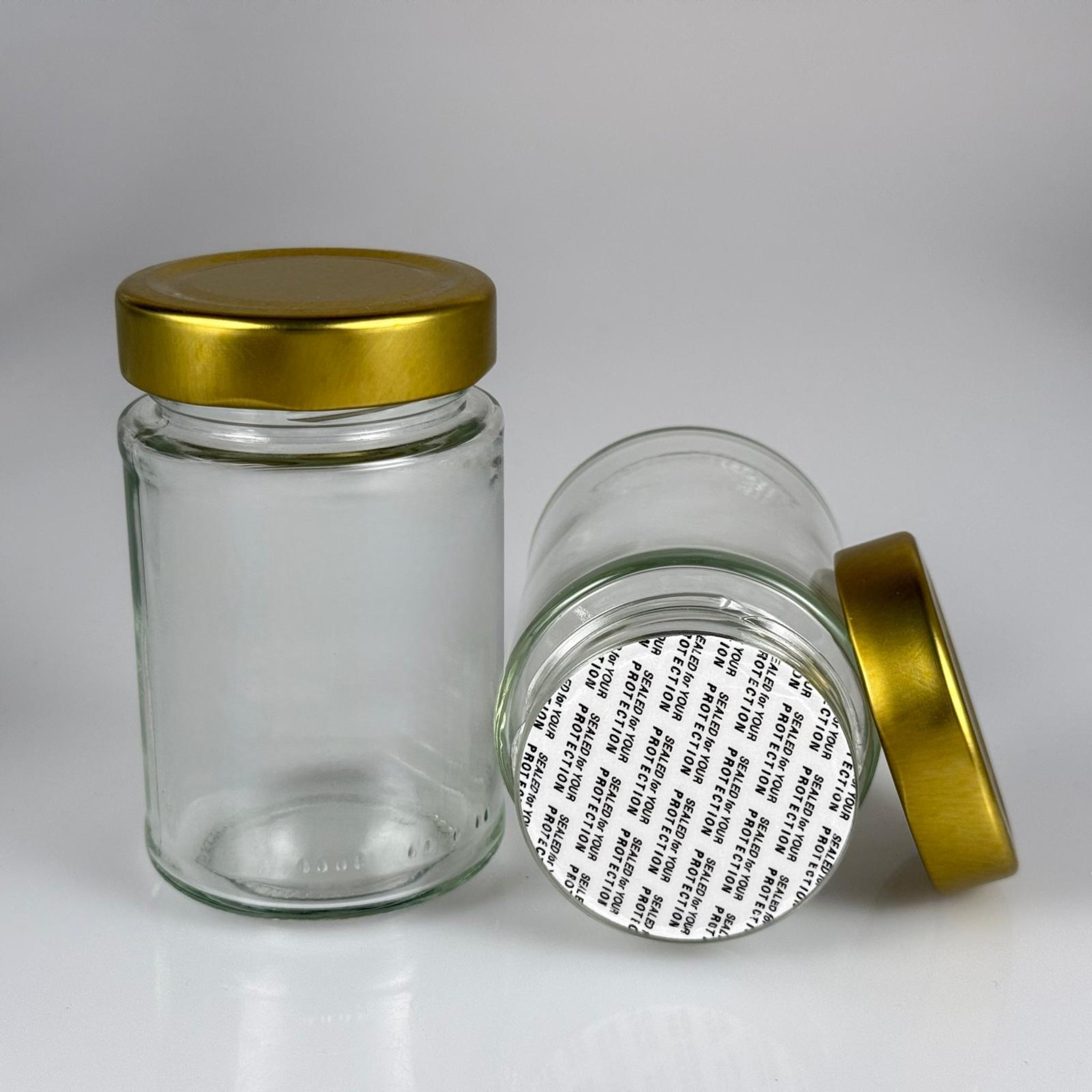220 CC ALMAN ERGO KAVANOZ - GOLD METAL KAPAKLI + KENDİNDEN YAPIŞKANLI CONTALI - 220 ML DERİN KAPAKLI VASO PESTI BARİLLA CAM KAVANOZ