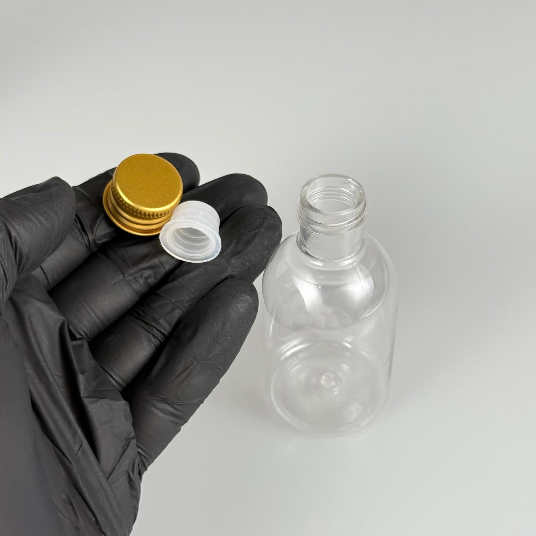50  CC BUKLET PET ŞİŞE + KÖPÜK CONTALI GOLD ALÜMİNYUM METAL KAPAKLI + KÖR TIPALI TAKIM - 50 ML PLASTİK ŞİŞE