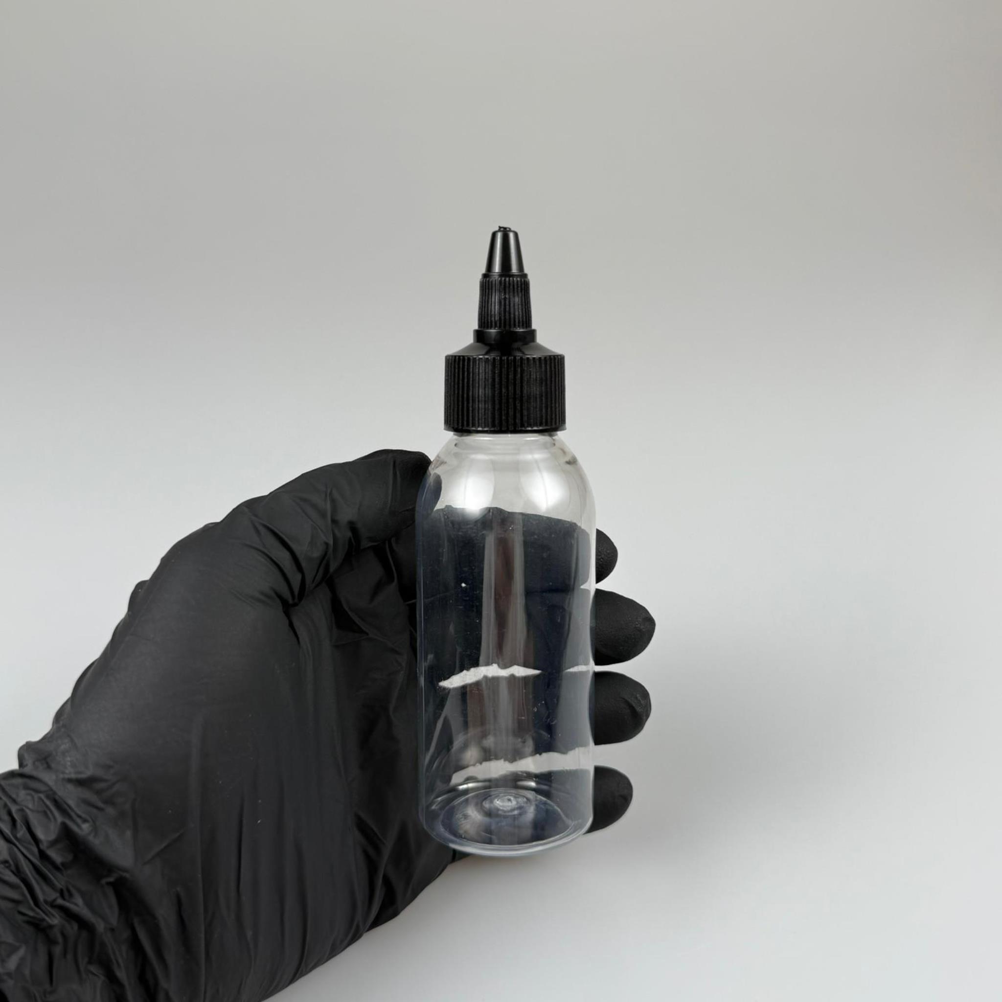 YAĞ, SOS, ACI SOS, SİRKE, SRIRACHA, MÜREKKEP, TUTKAL AKITICI VB BOŞ ŞİŞELERİ - SİYAH SİVRİ TWİST AKITICI KAPAK + 100 ML SERT PET PLASTİK ŞİŞE TAKIM