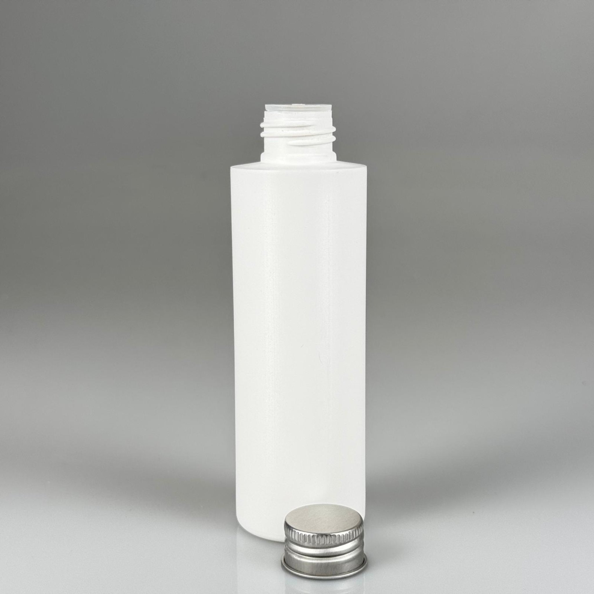 150 CC MAT BEYAZ SERT POLİETİLEN ASETON ŞİŞESİ (24 AĞIZ) + KÖPÜK CONTALI GÜMÜŞ METAL ALÜMİNYUM KAPAK + KOLONYA TIPALI TAKIM - 150 ML KAPAKLI BEYAZ PLASTİK ŞİŞELER