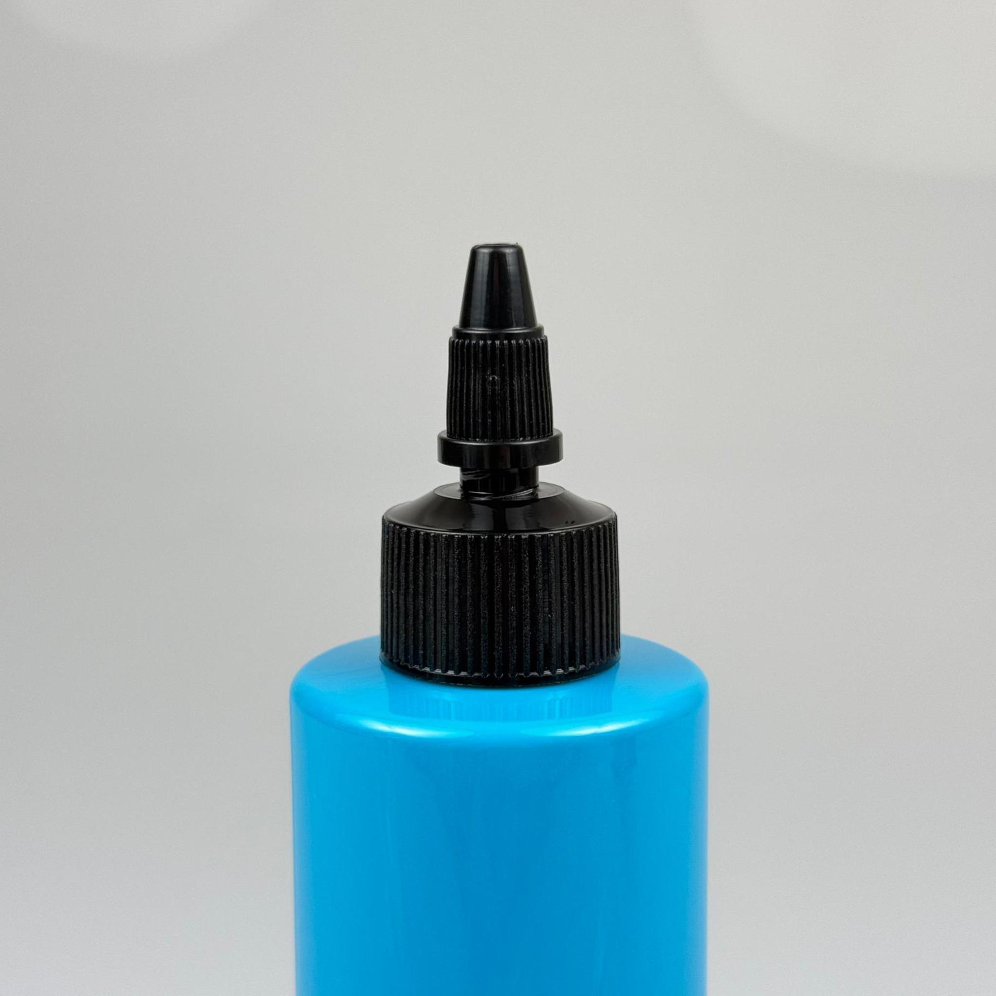 YAĞ, SOS, ACI SOS, SİRKE, SRIRACHA, MÜREKKEP, TUTKAL AKITICI VB BOŞ ŞİŞELERİ - SİYAH SİVRİ TWİST AKITICI KAPAK + 200 ML MAVİ KÜT SERT PET PLASTİK ŞİŞE TAKIM