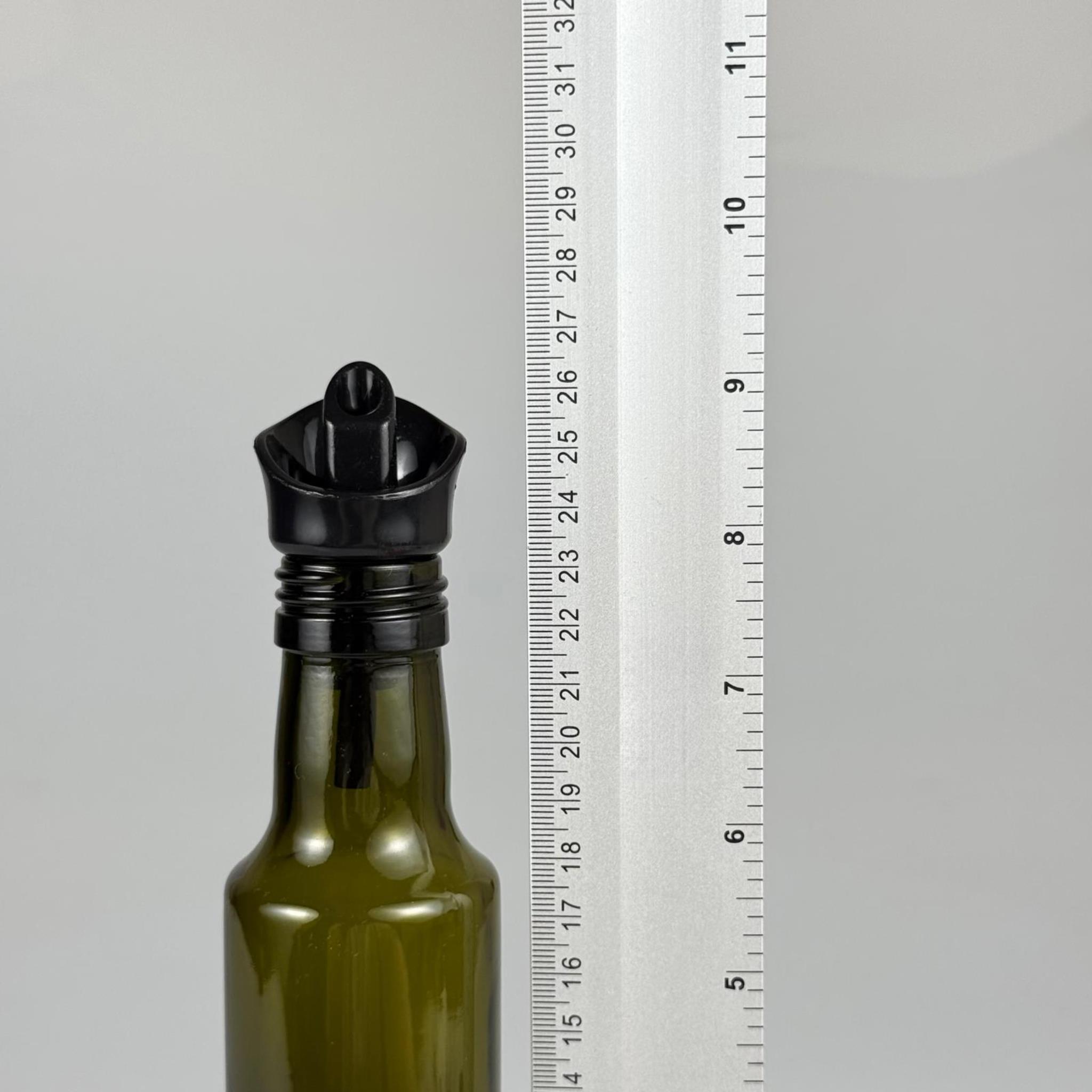 Akıtmaz Kapaklı Şık Cam Yağlık – Zeytinyağı ve Sirke İçin - Restoran Tipi 250 ML Yeşil Dorika Silindir Yağdanlık Siyah Akıtıcı Başlıklı
