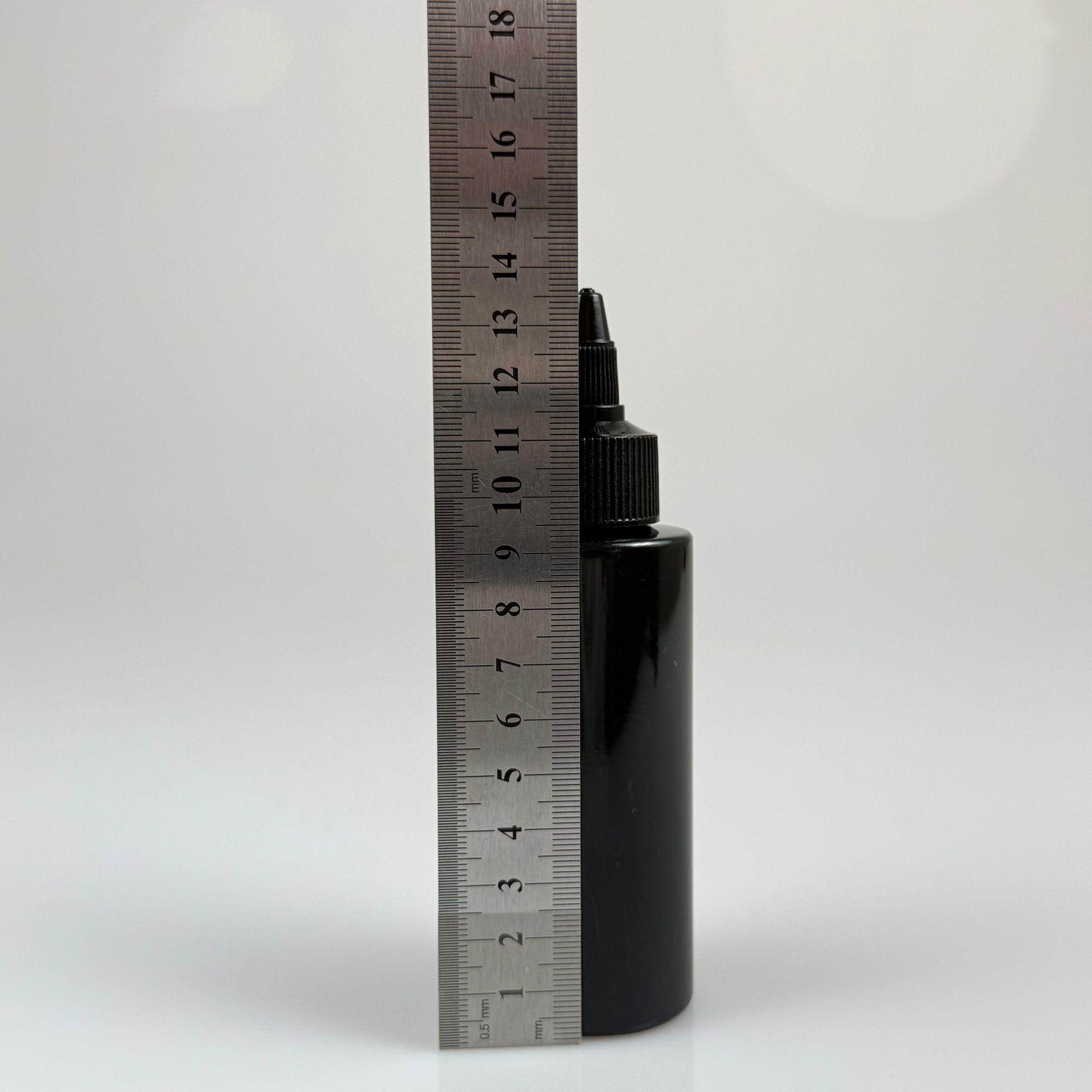 YAĞ, SOS, ACI SOS, SİRKE, SRIRACHA, MÜREKKEP, TUTKAL AKITICI VB BOŞ ŞİŞELERİ - SİYAH SİVRİ TWİST AKITICI KAPAK + 100 ML KÜT SİYAH SERT PET PLASTİK ŞİŞE TAKIM