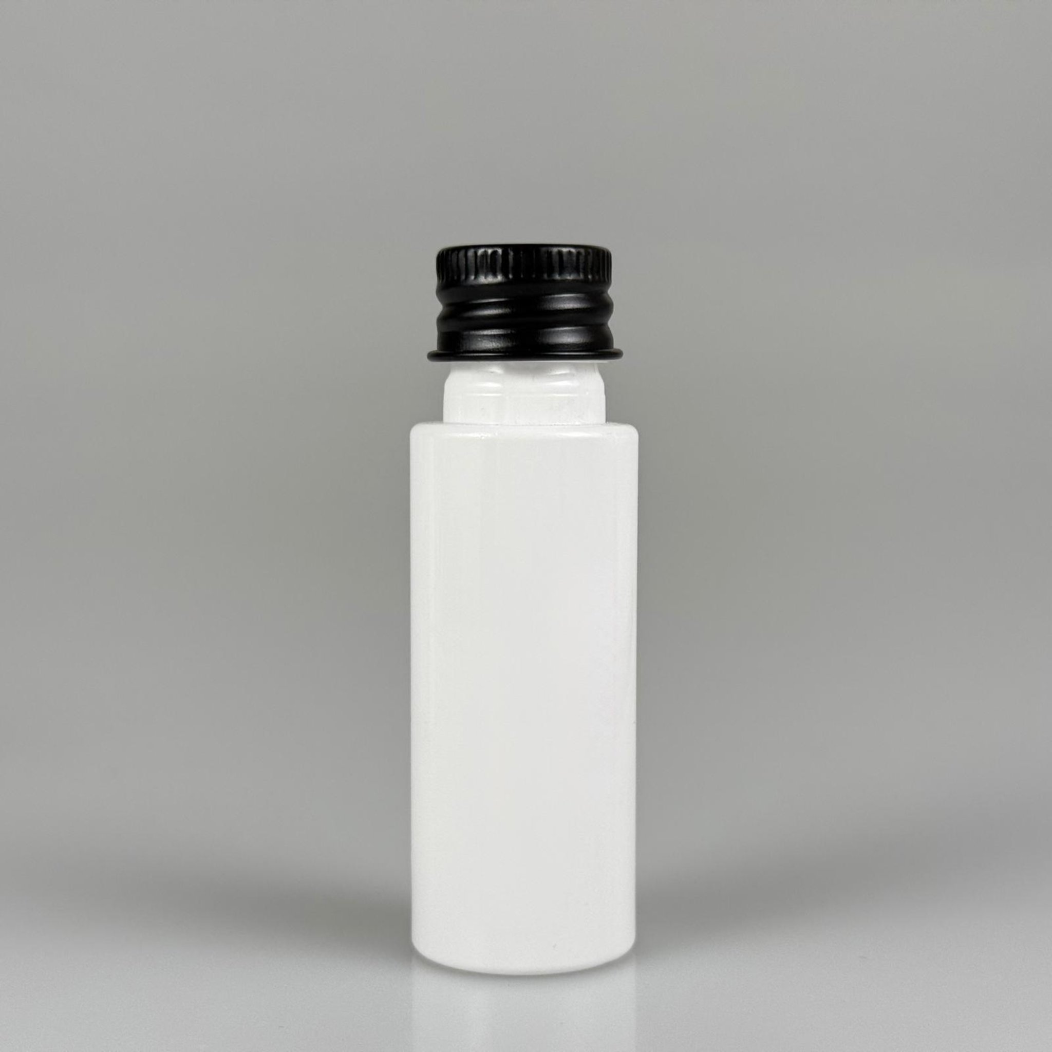 20 CC BEYAZ PET ŞİŞE + KÖPÜK CONTALI SİYAH ALÜMİNYUM METAL KAPAKLI TAKIM - 20 ML PLASTİK ŞİŞE