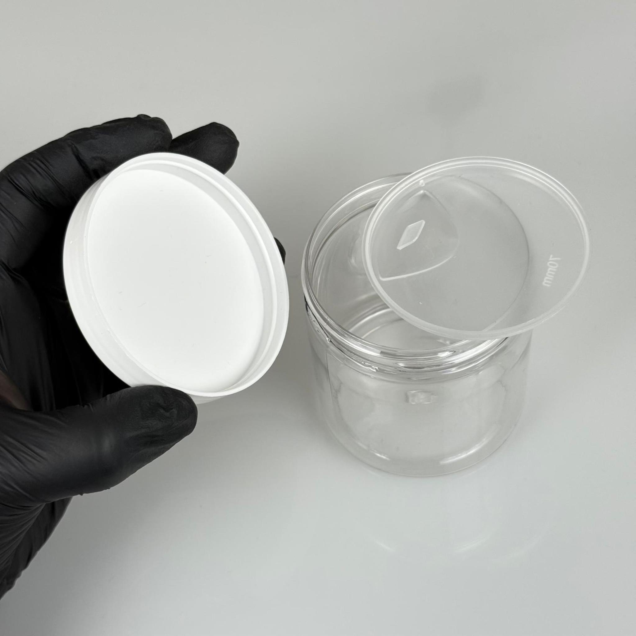 250 ML SERT PET KAVANOZ + BEYAZ PLASTİK KAPAK + İÇ TIPA - 250 CC KALIN ŞEFFAF PLASTİK KAVANOZ BEYAZ PLASTİK KAPAKLI İÇ TIPALI TAKIM - KREM KAVANOZLARI