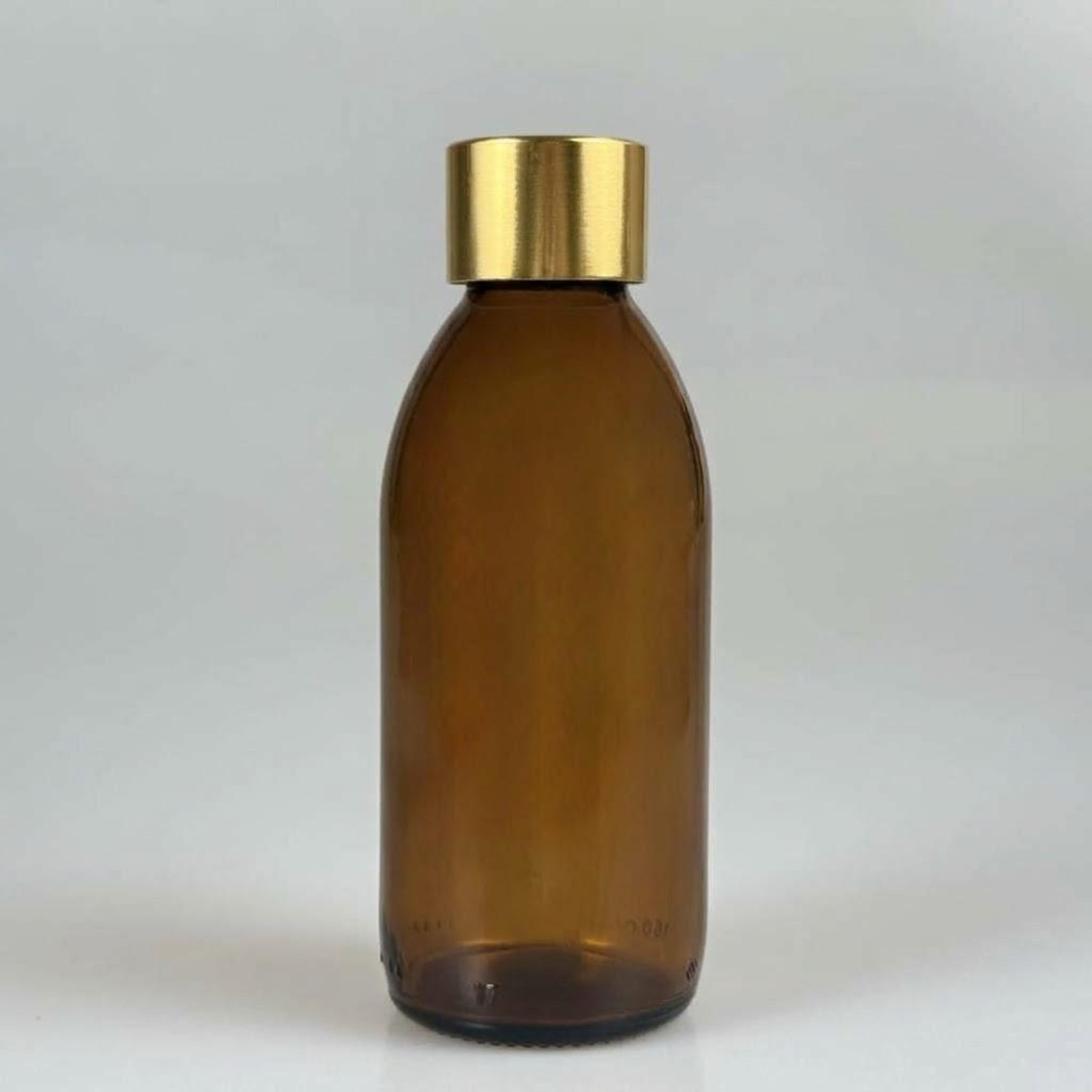 160 CC AMBER CAM ŞİŞE + ALÜMİNYUM KAPLAMALI GOLD KAPAKLI TAKIM -  160 ML KAHVERENGİ CAM ŞİŞE