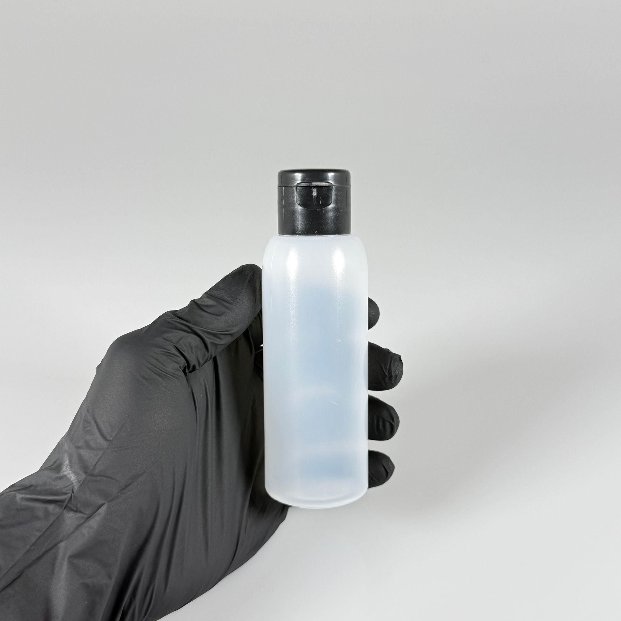 100 ML SIKILABİLİR YUMUŞAK PE PLASTİK ŞİŞE - SİYAH FLİPTOP ŞAMPUAN KAPAKLI - 100 cc sos, yağ, kartuş, mürekkep vb için boş şişeler