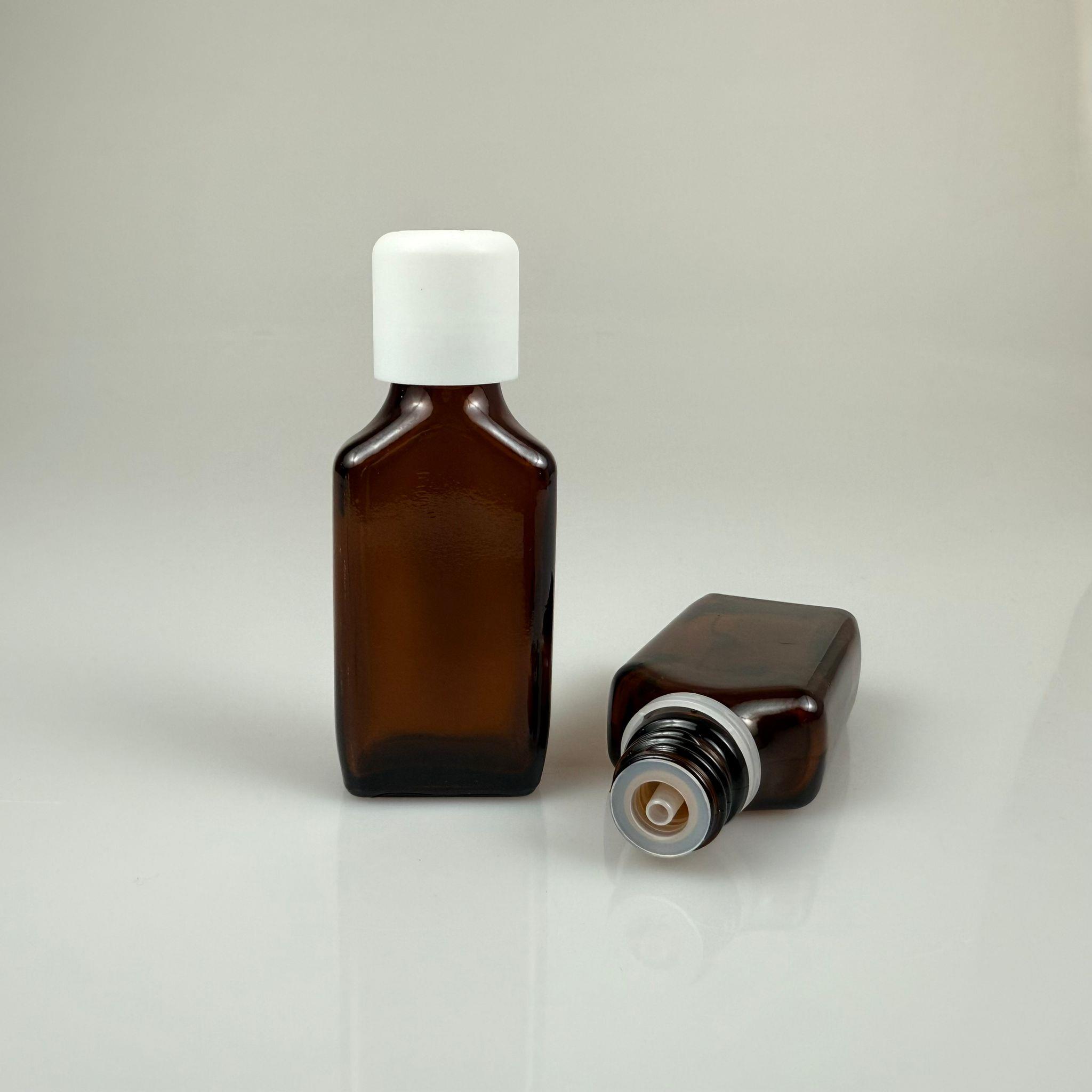 30 CC AMBER YASSI CAM ŞİŞE + İÇTEN DAMLALIKLI ÇOCUK KİLİTLİ BEYAZ KAPAK - KAHVERENGİ 30 ML KİLİT KAPAKLI DAMLATMALI ŞİŞE