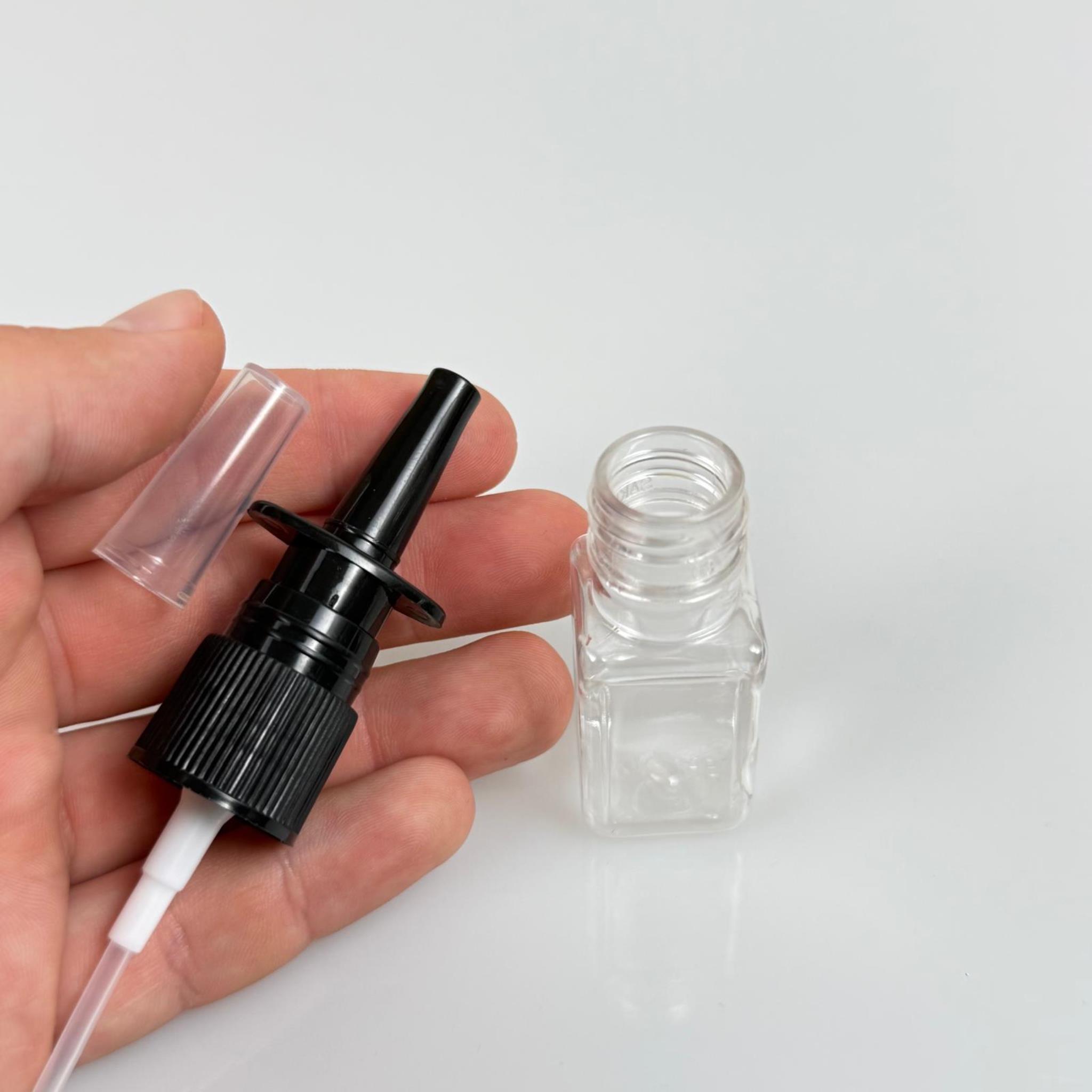 10 CC ŞEFFAF KARE PET ŞİŞE - SİYAH NAZAL BURUN SPREYLİ 10 ML PLASTİK ŞİŞE