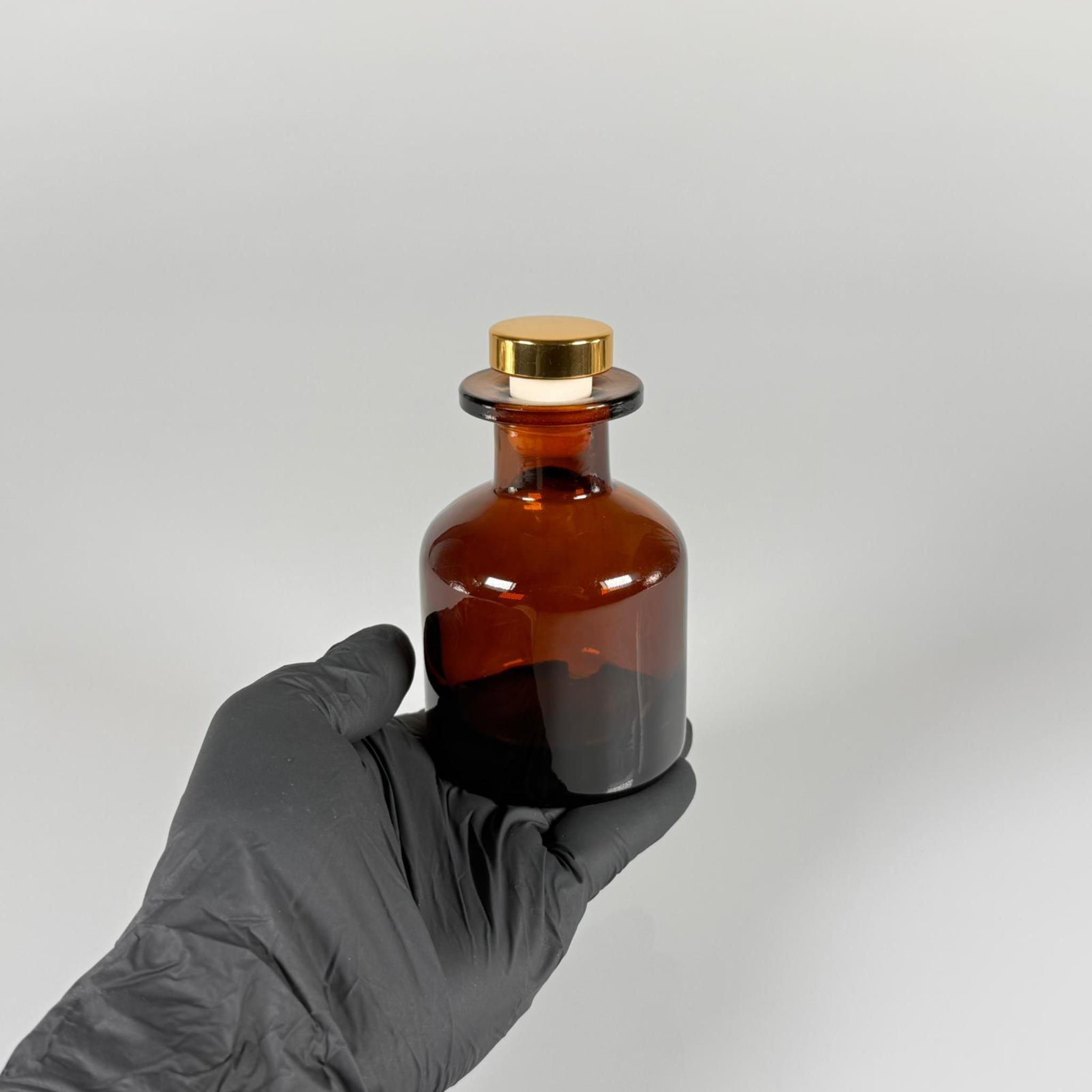 150 CC AMBER SİLİNDİR BAMBU CAM ESANS ŞİŞESİ - 150 ML KOKU, ESANS, PARFÜMERİ ŞİŞESİ - GOLD MANTAR TIPALI TAKIM