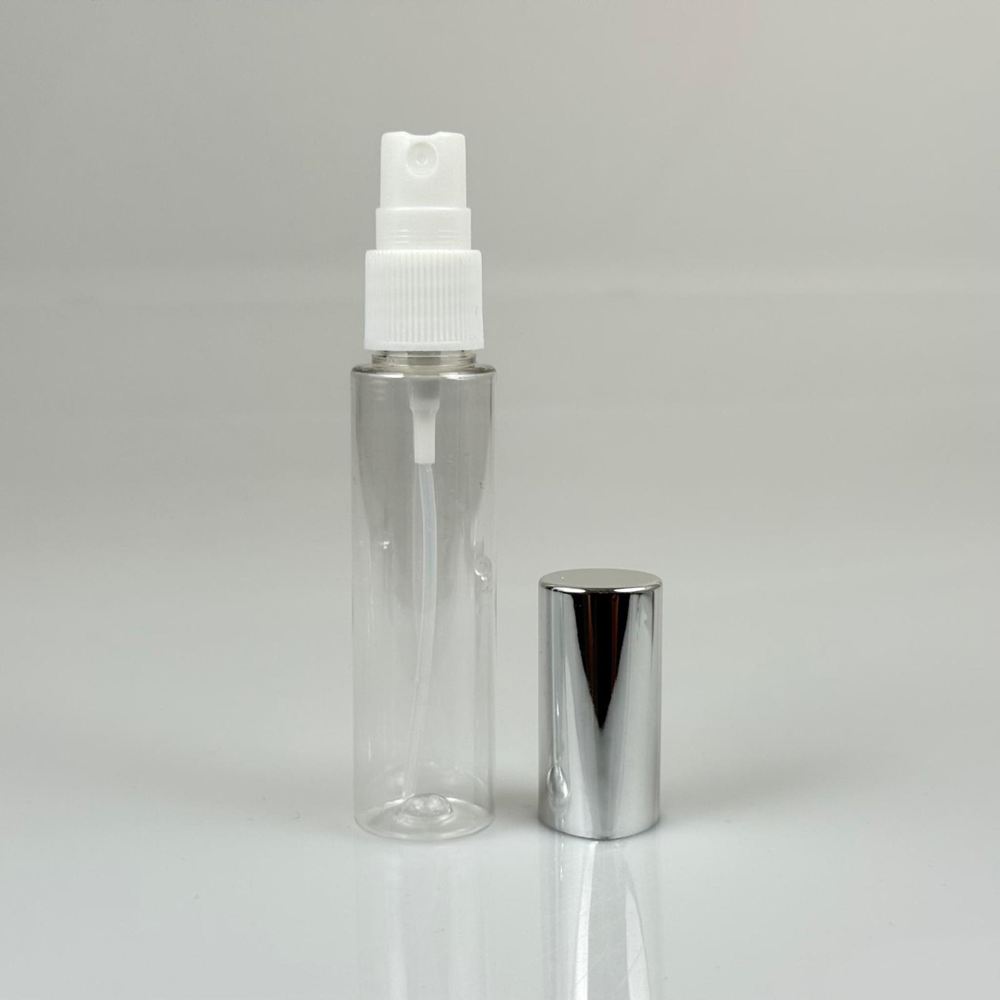 35 ML PET KOLONYA, PARFÜM VB ŞİŞELERİ - METAL ALÜMİNYUM GÜMÜŞ KAPAK + VİDALI SPREY + 35 CC ŞİŞE SET TAKIM