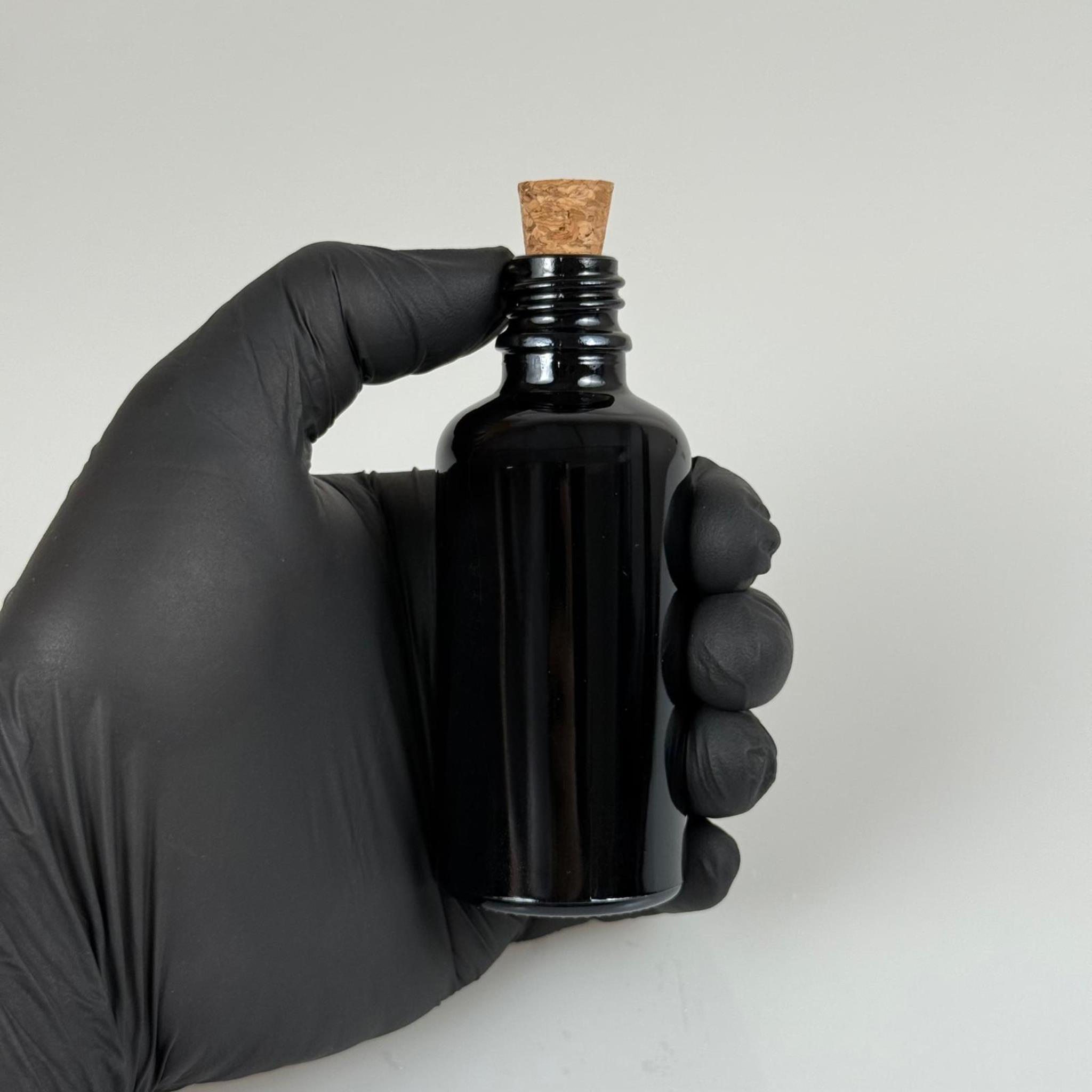 50 CC SİYAH CAM ŞİŞE - MANTAR TIPALI - 50 ML SİYAH MANTARLI CAM ŞİŞE
