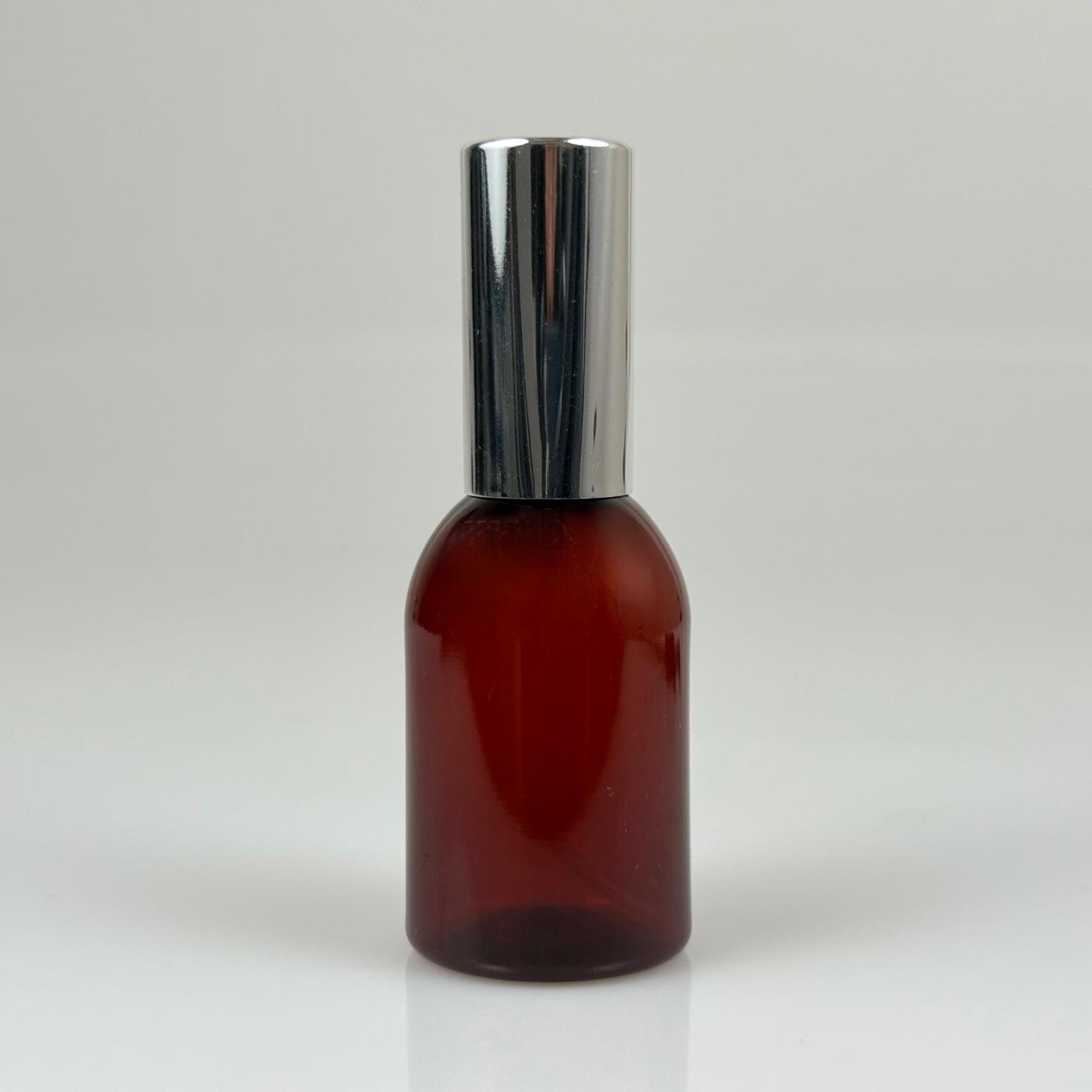 50 ML PET KOLONYA, PARFÜM VB ŞİŞELERİ - METAL ALÜMİNYUM GÜMÜŞ KAPAK + VİDALI SPREY + 50 CC AMBER ŞİŞE SET TAKIM