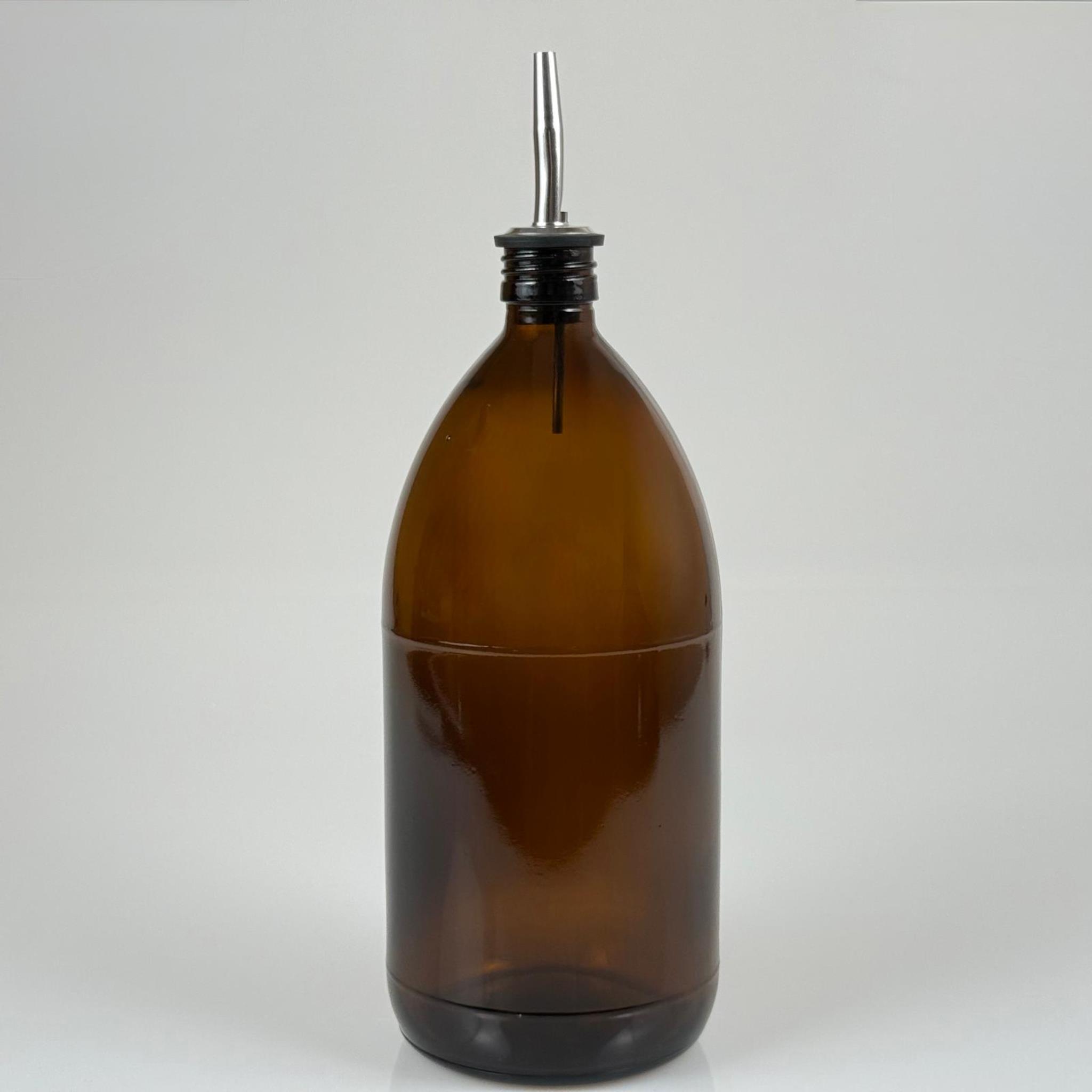1000 CC AMBER TOMBUL ÖZEL SERİ CAM ŞİŞE - ÇELİK YAĞDANLIK TIPALI - 1000 ML CAM ECZA ŞİŞESİ - KAHVERENGİ