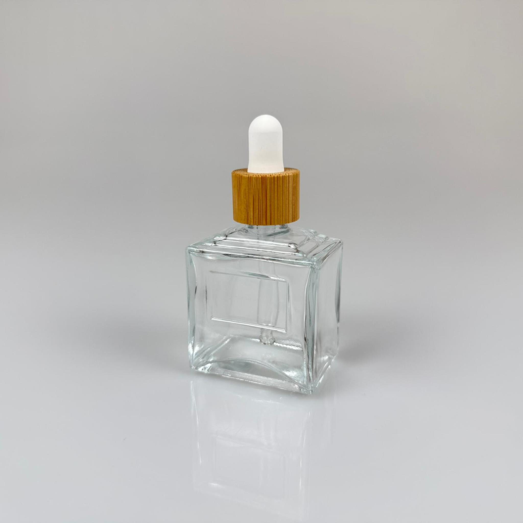 50 CC KÖŞELİ PRİZMA PRESTİJLİ CAM DAMLALIKLI ŞİŞE - BEYAZ EMZİK - AHŞAP BAMBU KAPAK - 50 ML CAM DAMLALIKLI ŞİŞE - DAMLALIKLI BOŞ ŞİŞE