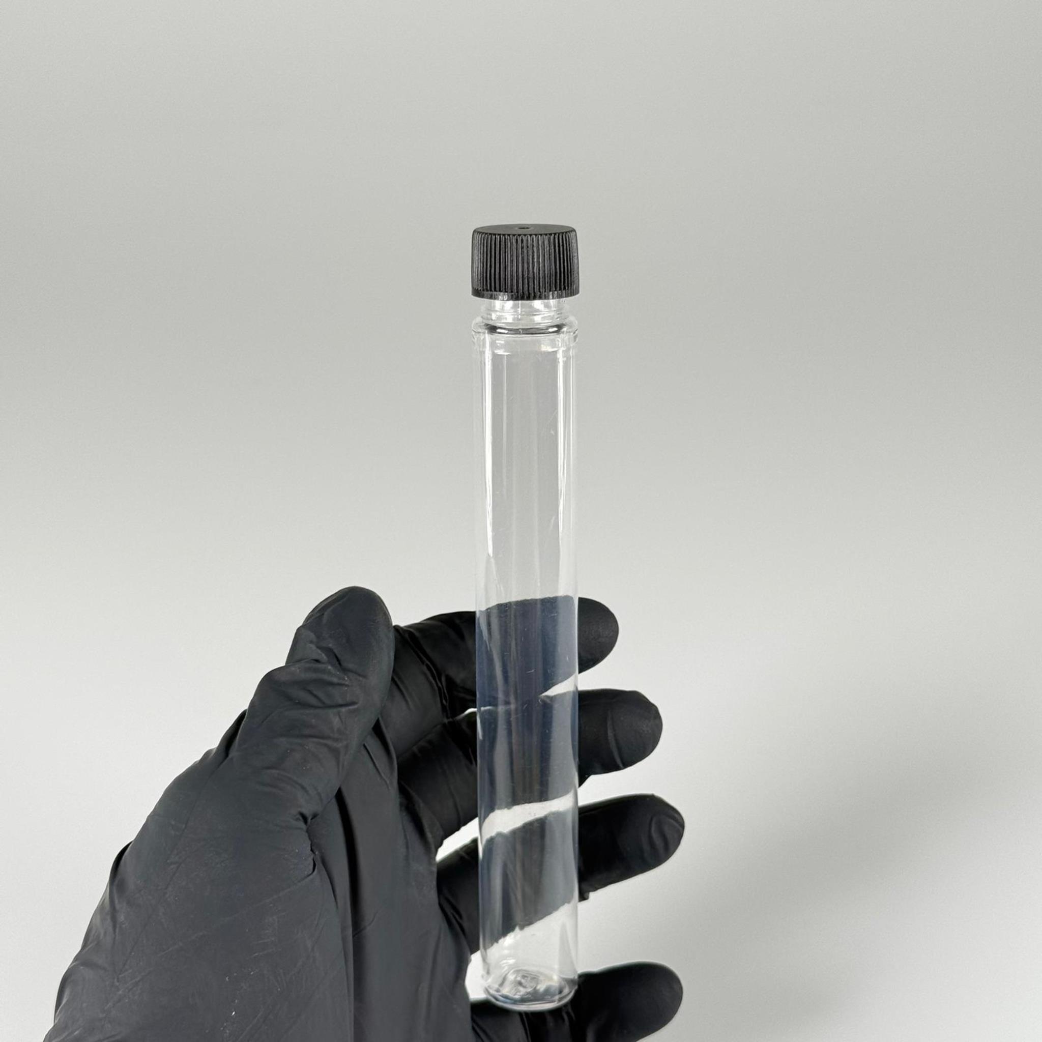 16 CM TÜP - 45 CC UZUN İNCE PET ŞİŞE - CONTALI SİYAH KAPAKLI  - VANİLYA ÇUBUĞU, BAHARAT, DENEY TÜPÜ VB İÇİN PLASTİK TÜP