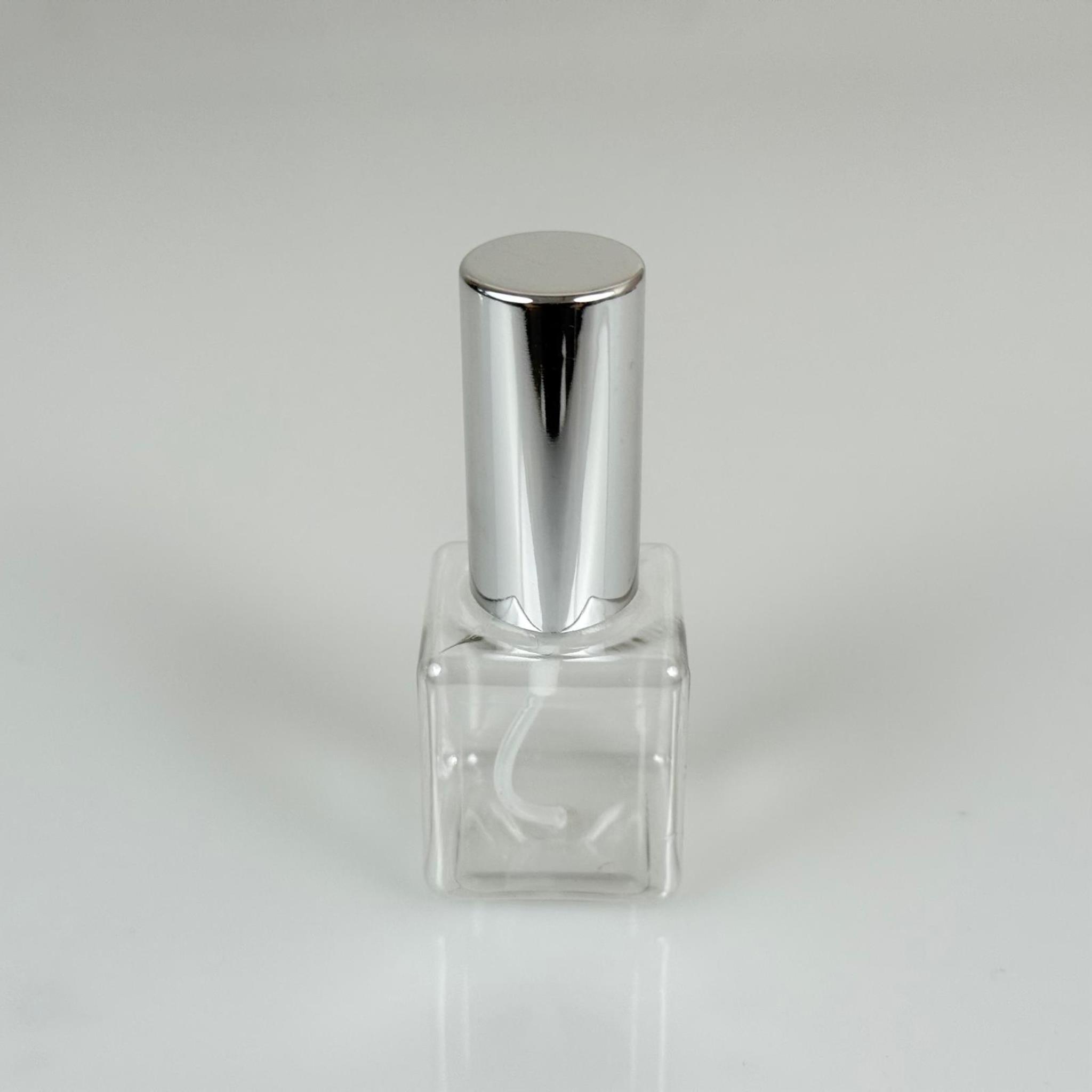 35 ML PET KOLONYA, PARFÜM VB ŞİŞELERİ - METAL ALÜMİNYUM GÜMÜŞ KAPAK + VİDALI SPREY + 35 CC KARE ŞİŞE SET TAKIM
