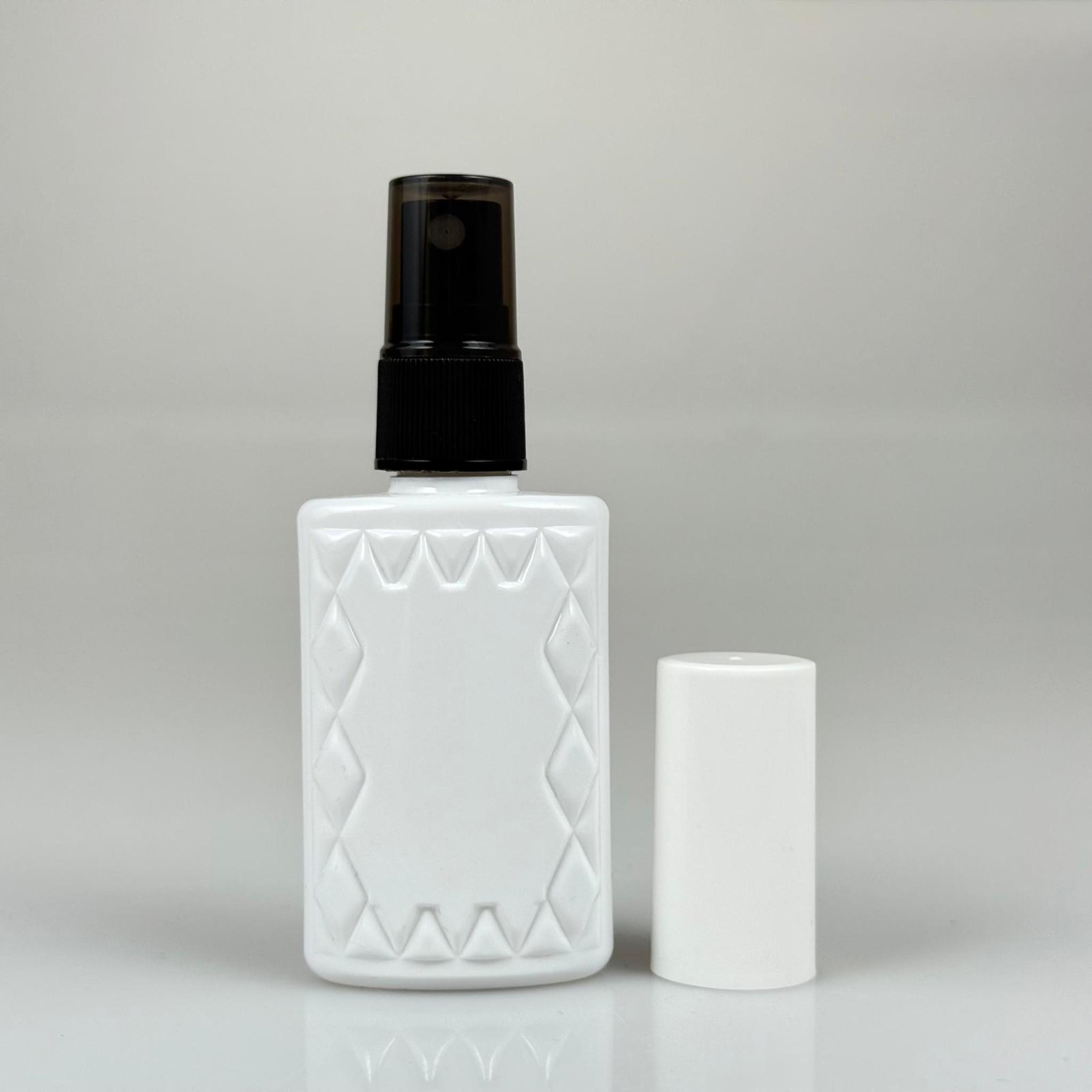50 CC BEYAZ PET KÖŞELİ PARFÜM ŞİŞESİ - SİYAH SPREYLİ - BEYAZ KORUMA KAPAKLI - 50 ML PLASTİK PARFÜM - KOLONYA ŞİŞESİ