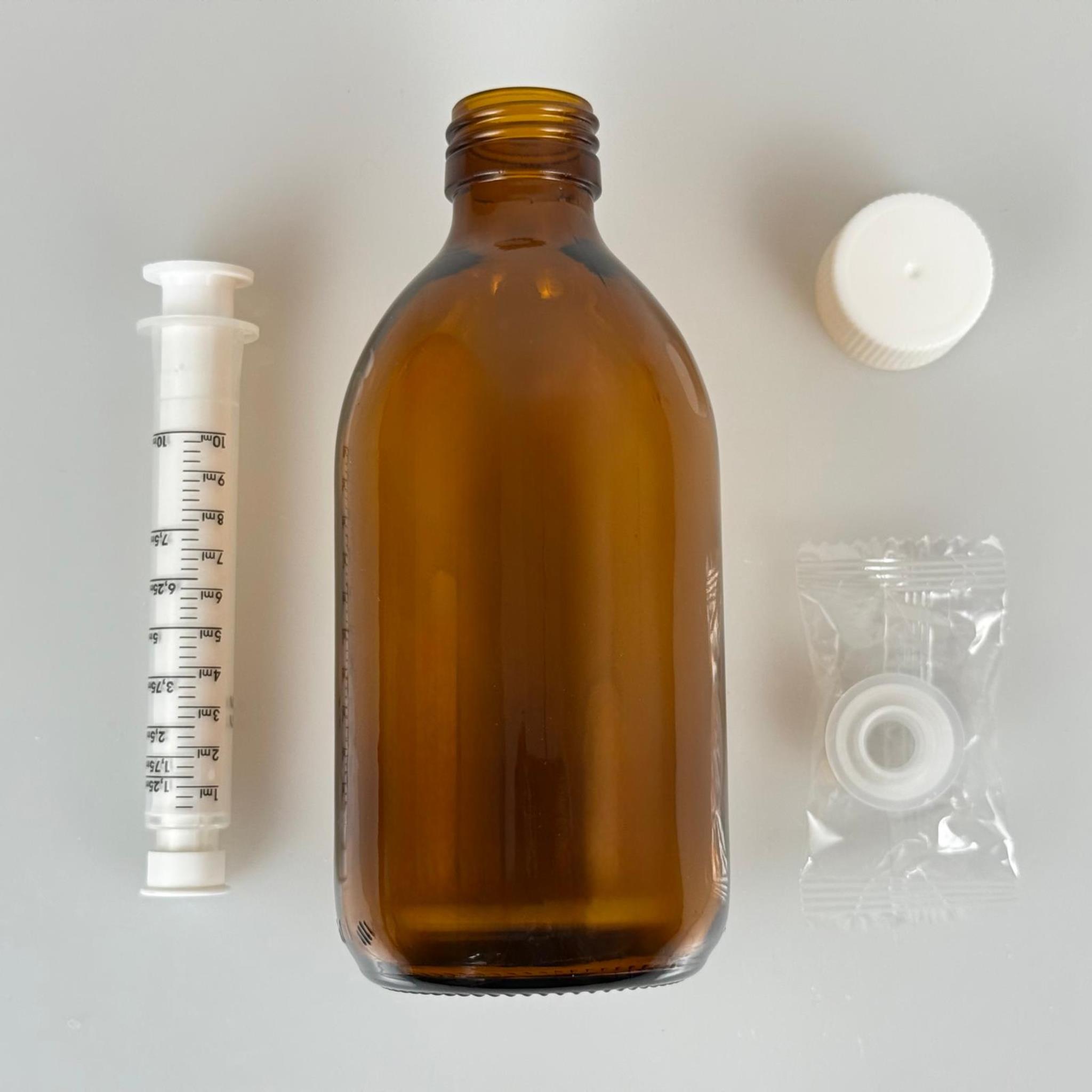 300 ML CAM ECZA ŞİŞESİ + 10 ML DOZAJ PİPETİ + DOZAJ TIPASI + CONTALI PLASTİK KAPAK TAKIM